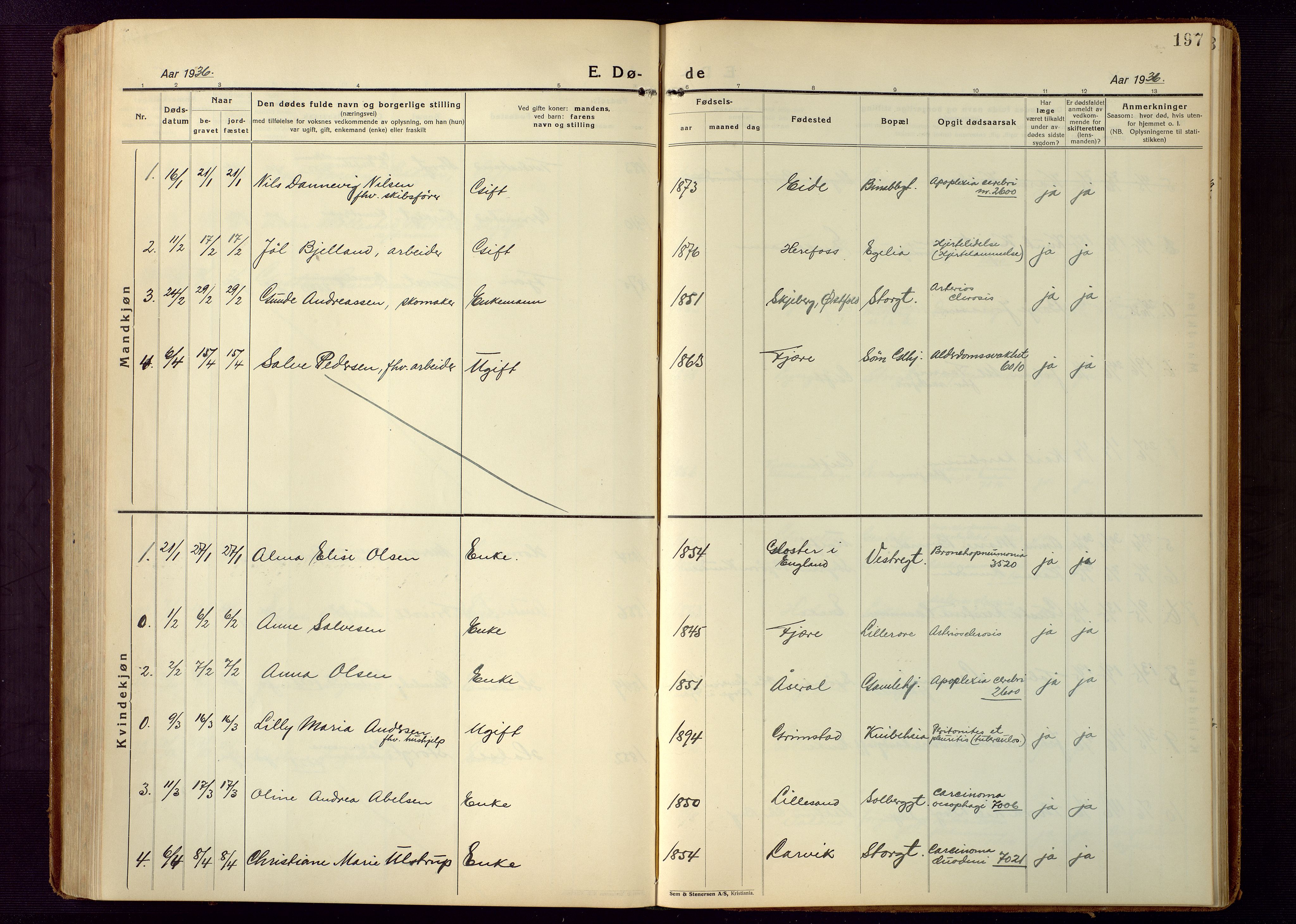 Grimstad sokneprestkontor, AV/SAK-1111-0017/F/Fb/L0002: Parish register (copy) no. B 2, 1923-1949, p. 197