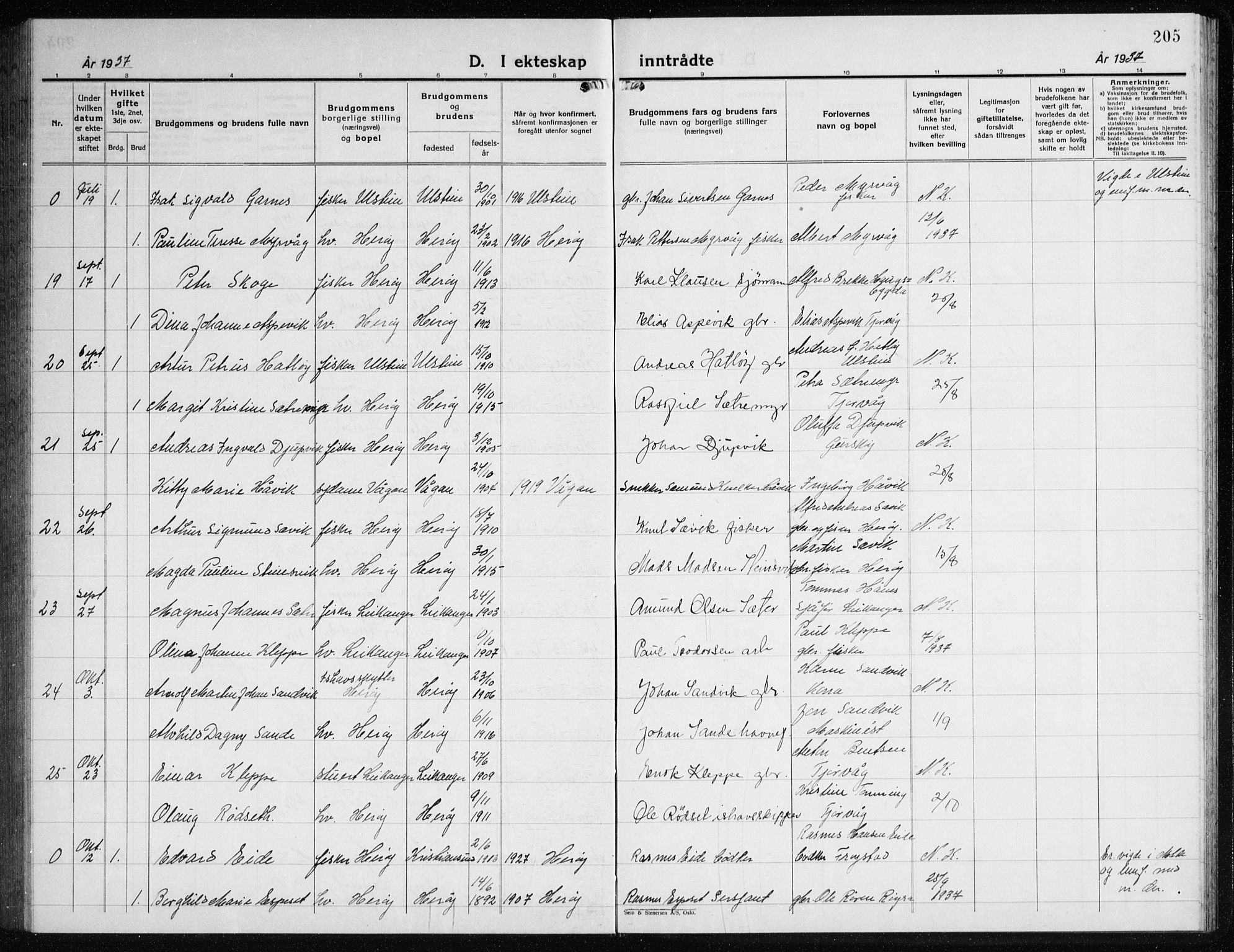 Ministerialprotokoller, klokkerbøker og fødselsregistre - Møre og Romsdal, AV/SAT-A-1454/507/L0085: Parish register (copy) no. 507C08, 1933-1944, p. 205