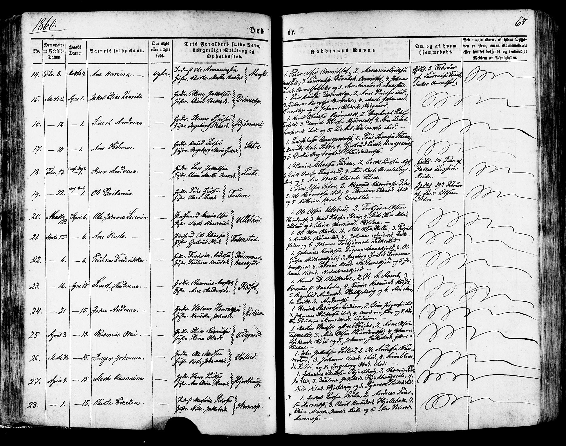 Ministerialprotokoller, klokkerbøker og fødselsregistre - Møre og Romsdal, SAT/A-1454/511/L0140: Parish register (official) no. 511A07, 1851-1878, p. 67
