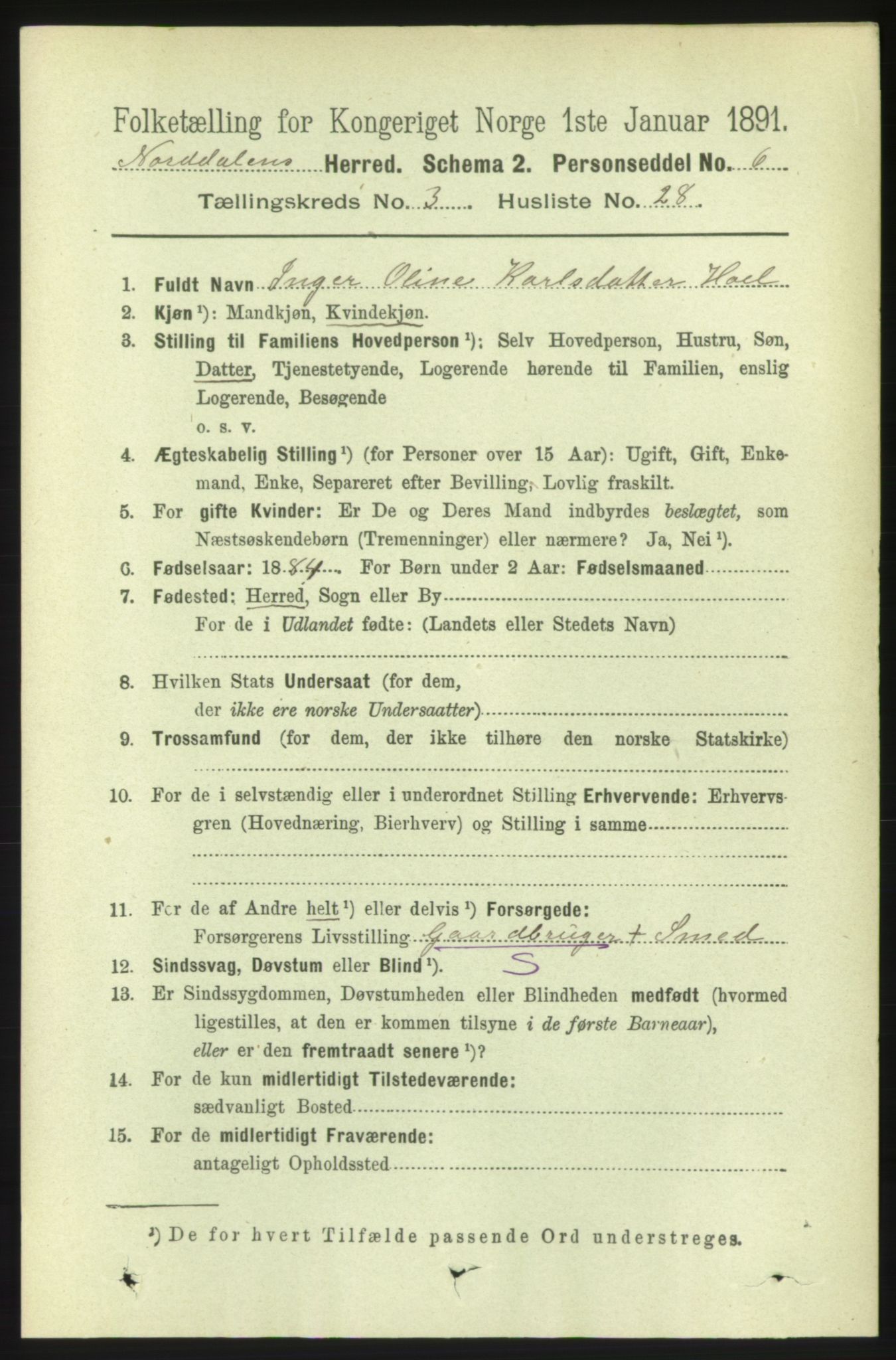 RA, 1891 census for 1524 Norddal, 1891, p. 741