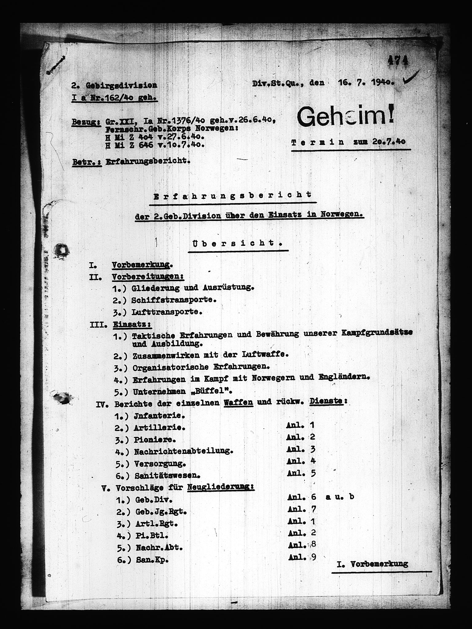 Documents Section, RA/RAFA-2200/V/L0082: Amerikansk mikrofilm "Captured German Documents".
Box No. 721.  FKA jnr. 619/1954., 1940, p. 3