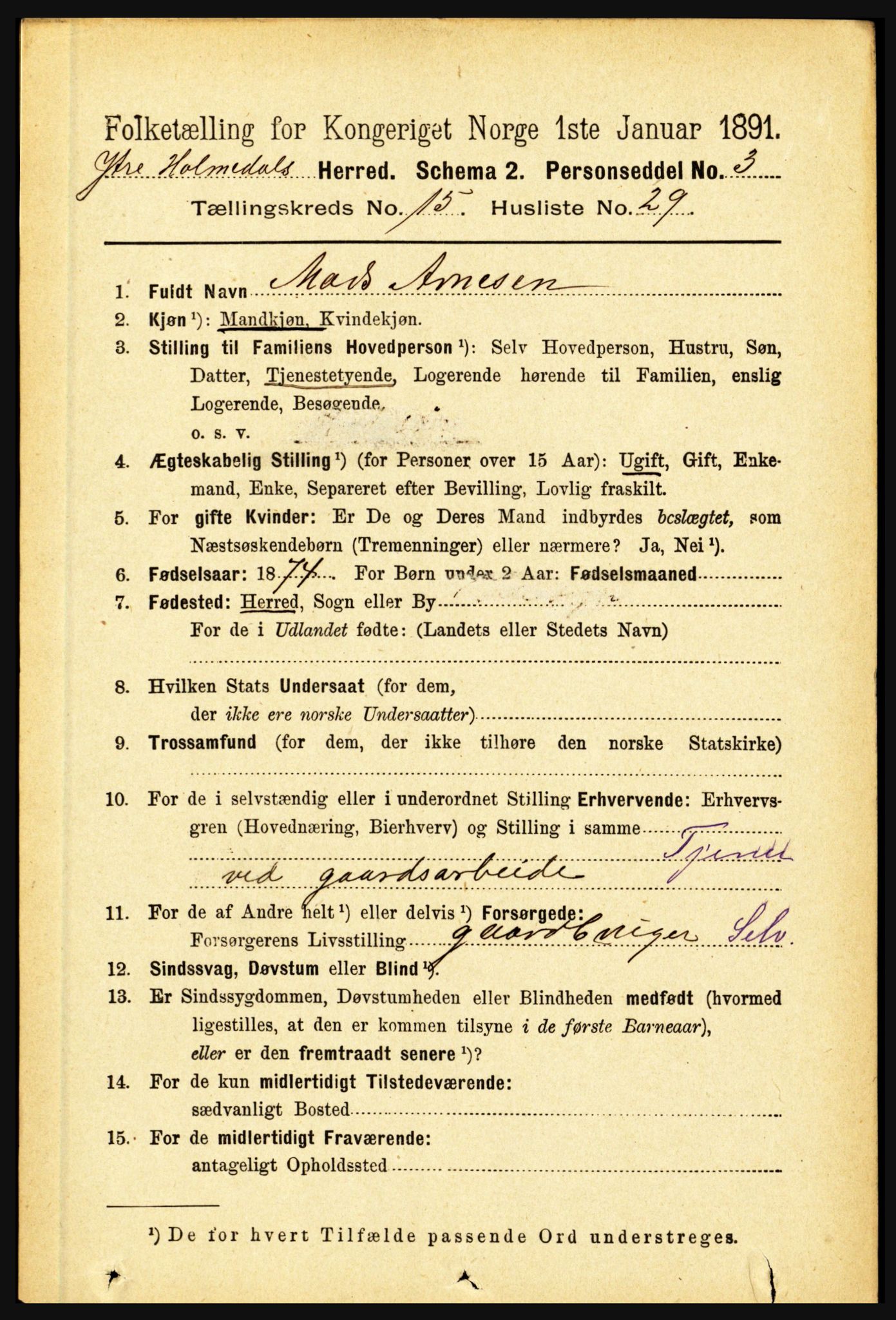 RA, 1891 census for 1429 Ytre Holmedal, 1891, p. 4190