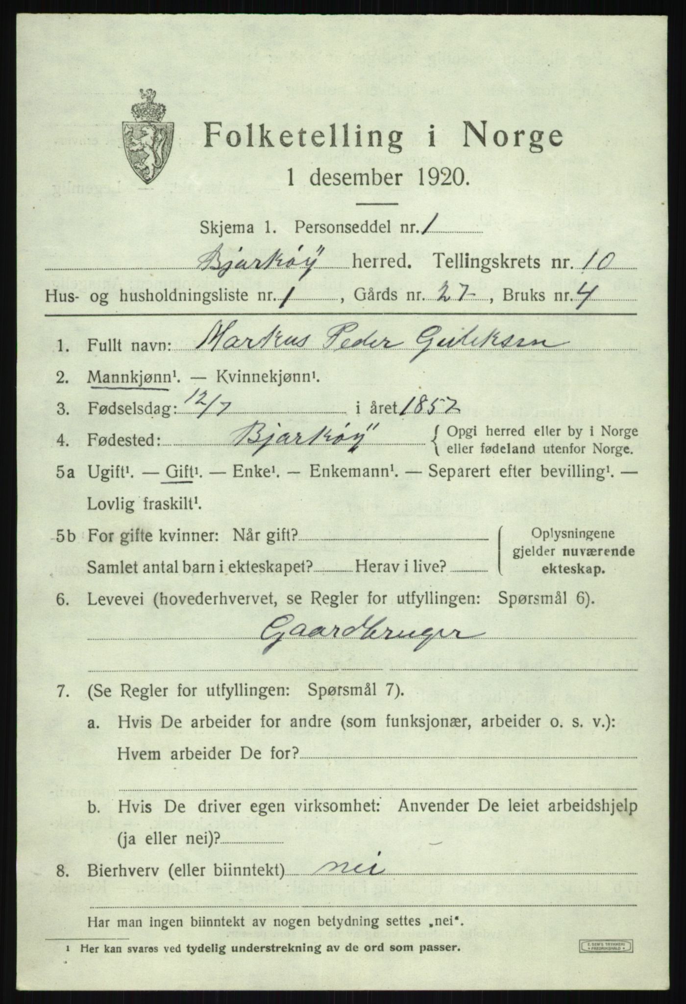 SATØ, 1920 census for Bjarkøy, 1920, p. 3993