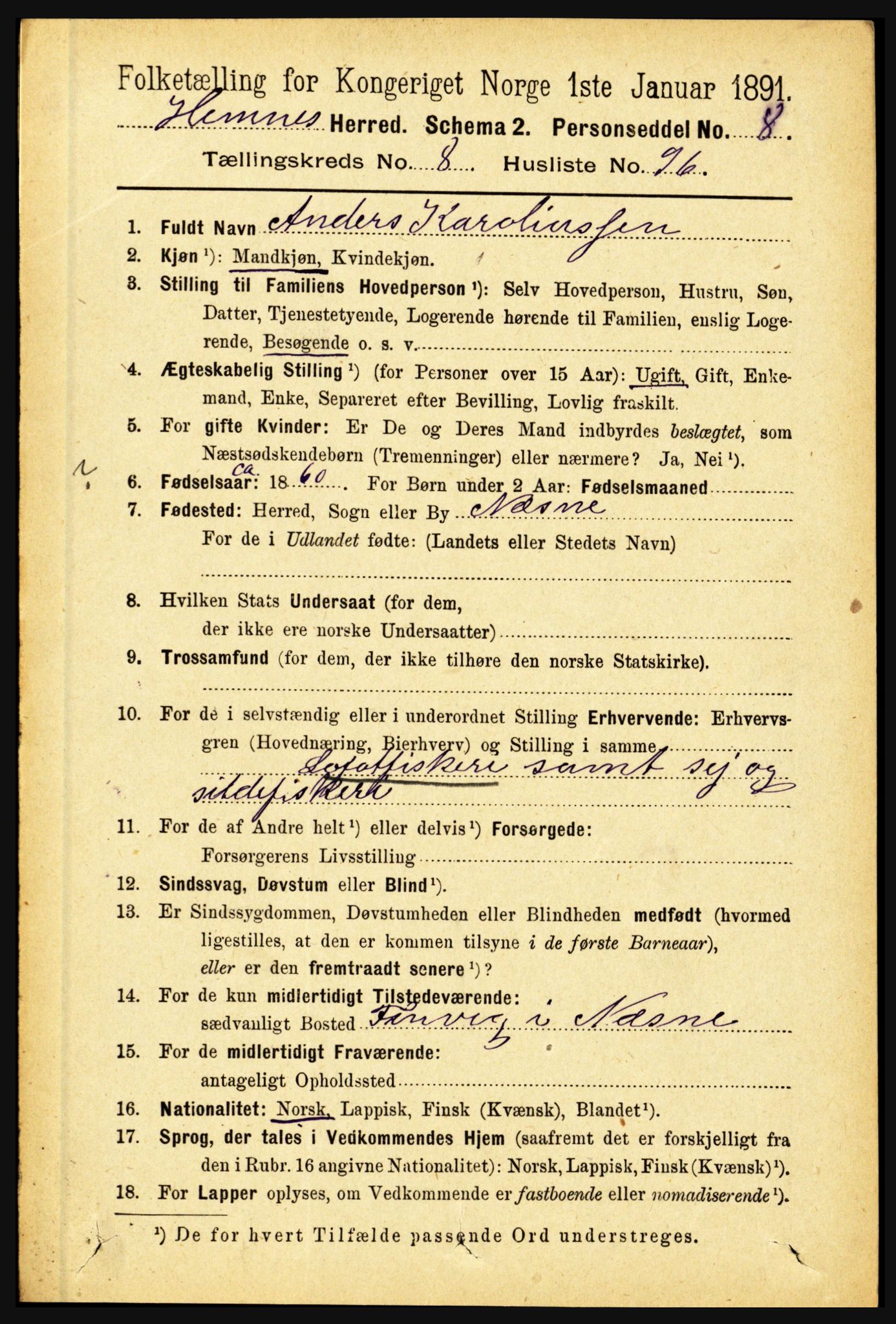 RA, 1891 census for 1832 Hemnes, 1891, p. 4240