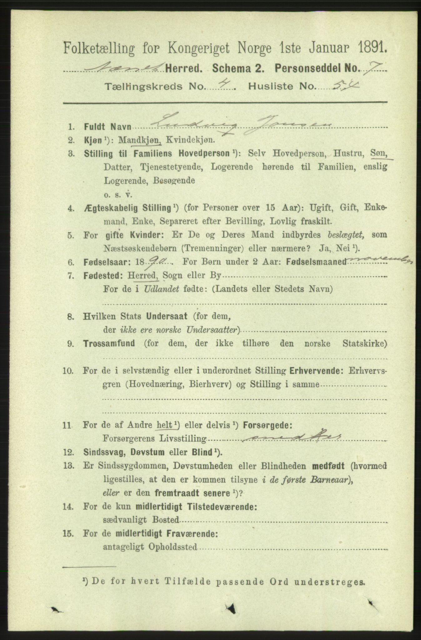 RA, 1891 census for 1543 Nesset, 1891, p. 2062