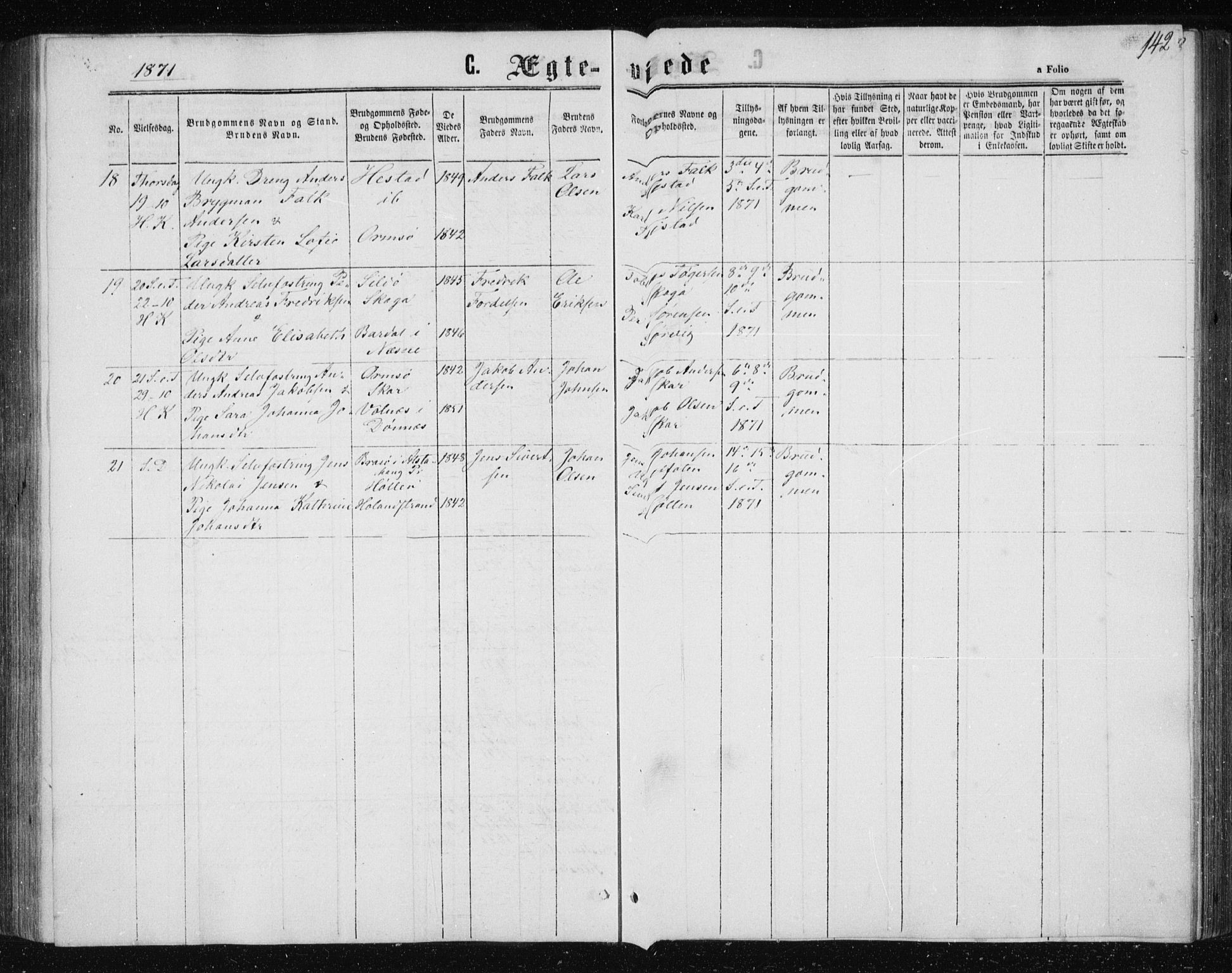 Ministerialprotokoller, klokkerbøker og fødselsregistre - Nordland, AV/SAT-A-1459/834/L0505: Parish register (official) no. 834A03, 1862-1871, p. 142