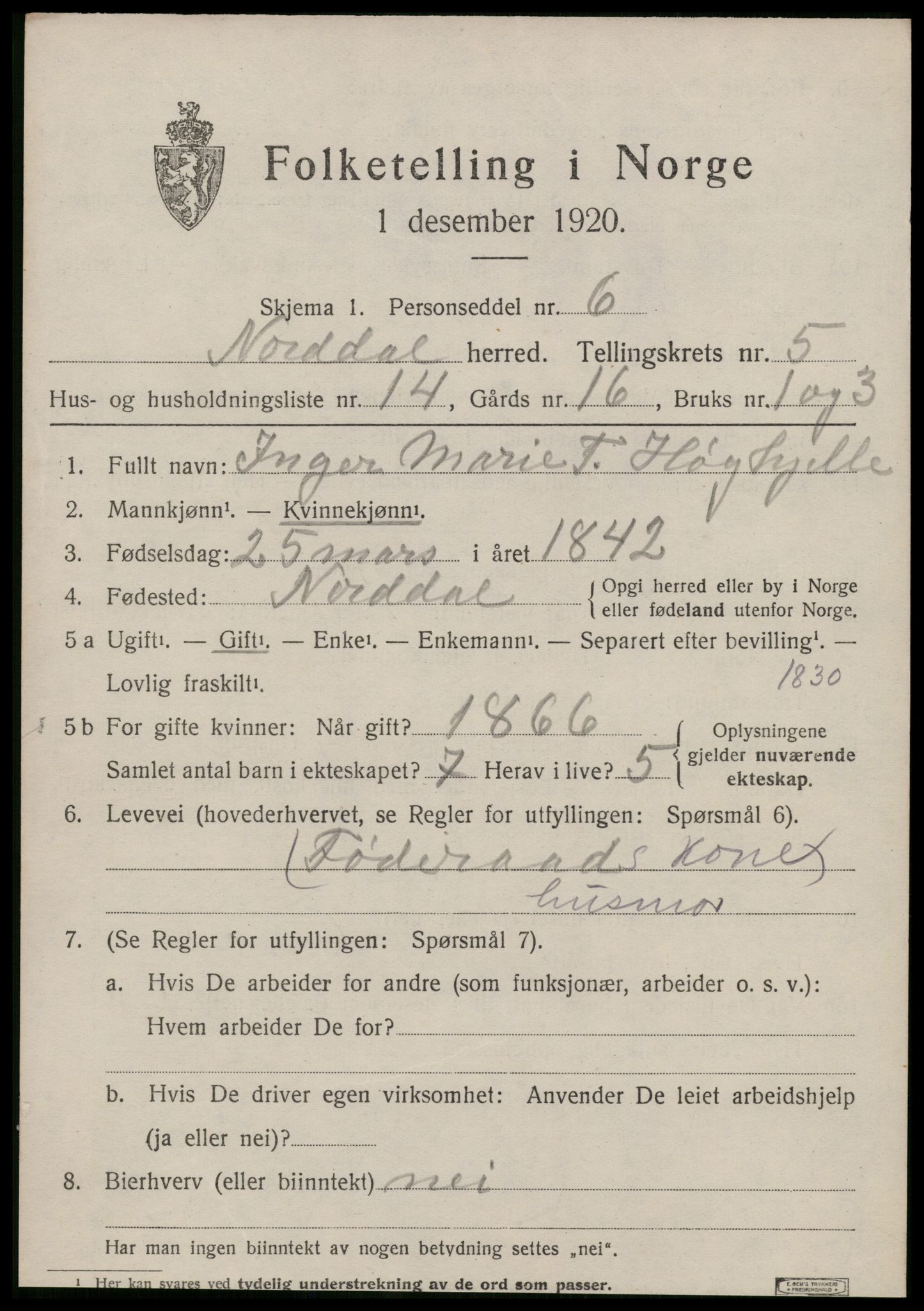 SAT, 1920 census for Norddal, 1920, p. 2979