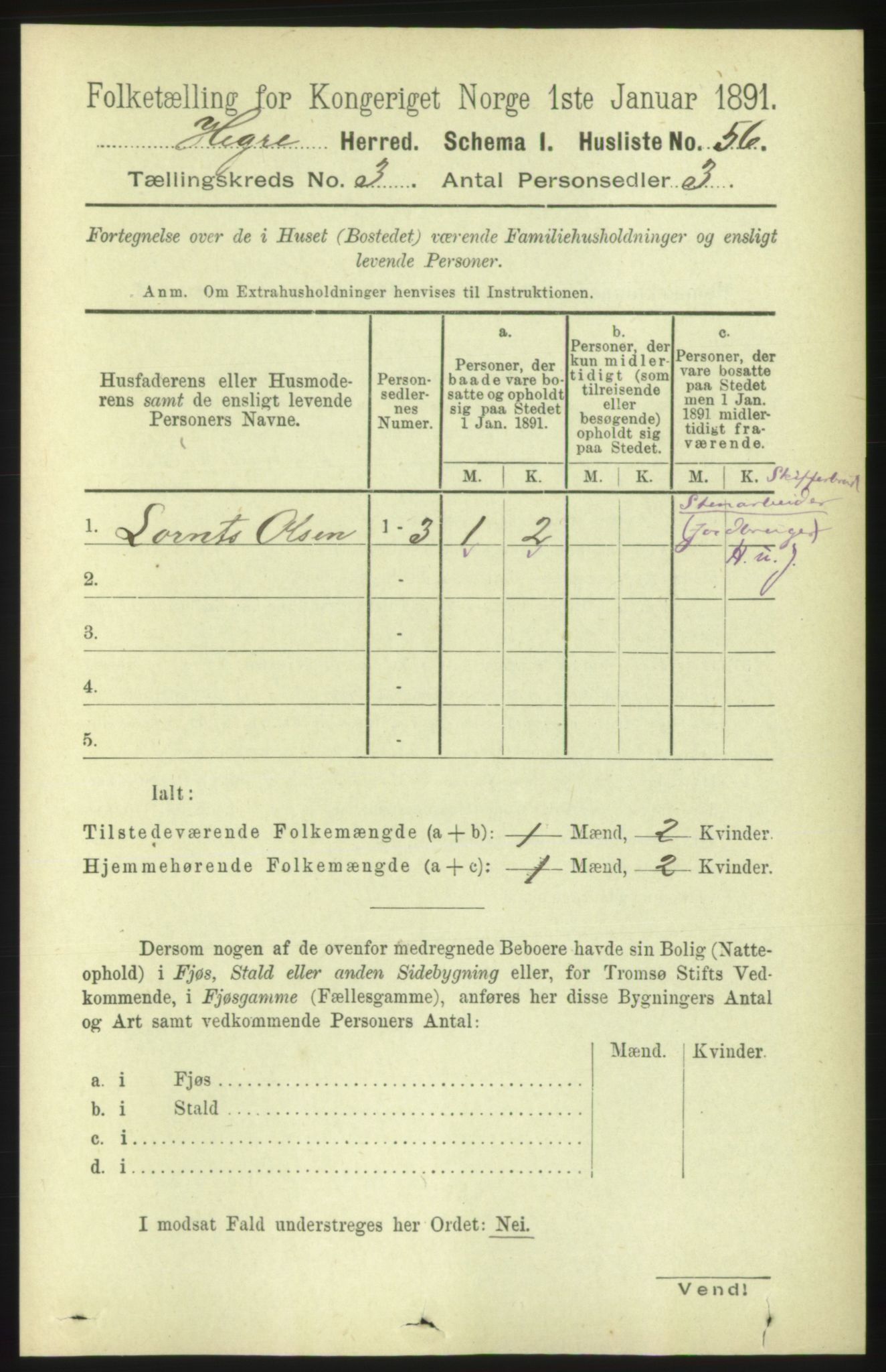 RA, 1891 census for 1712 Hegra, 1891, p. 1025