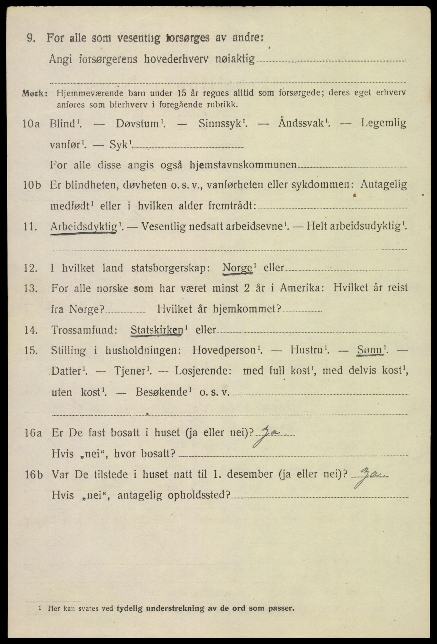 SAK, 1920 census for Birkenes, 1920, p. 1070