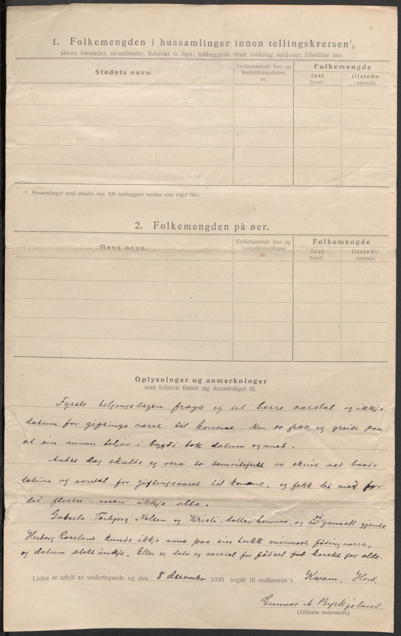 SAB, 1920 census for Kvam, 1920, p. 21