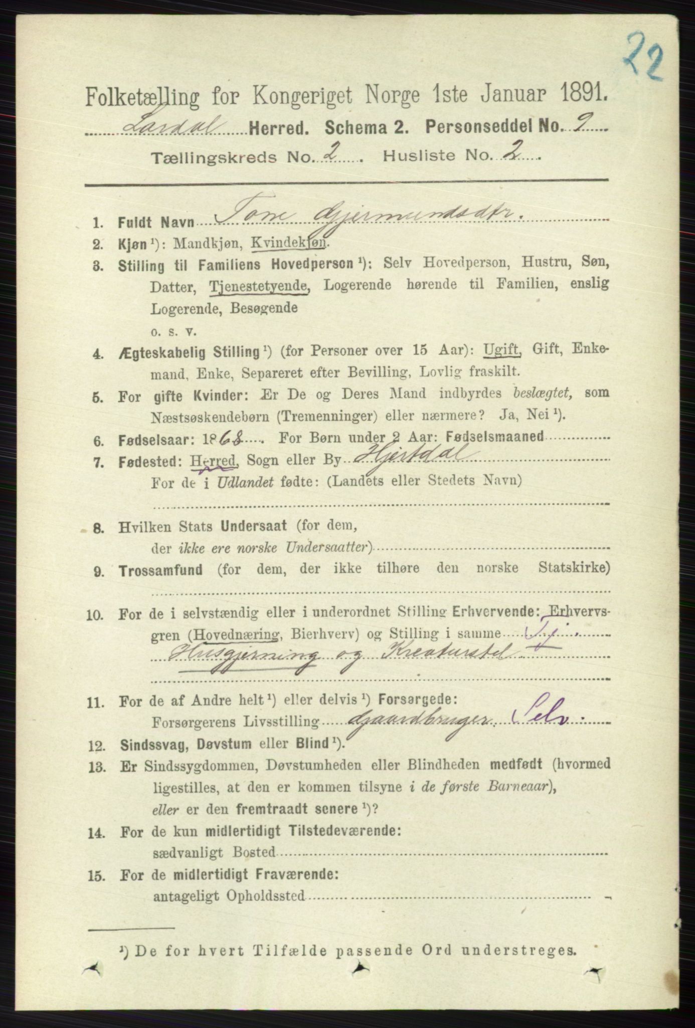 RA, 1891 census for 0728 Lardal, 1891, p. 740