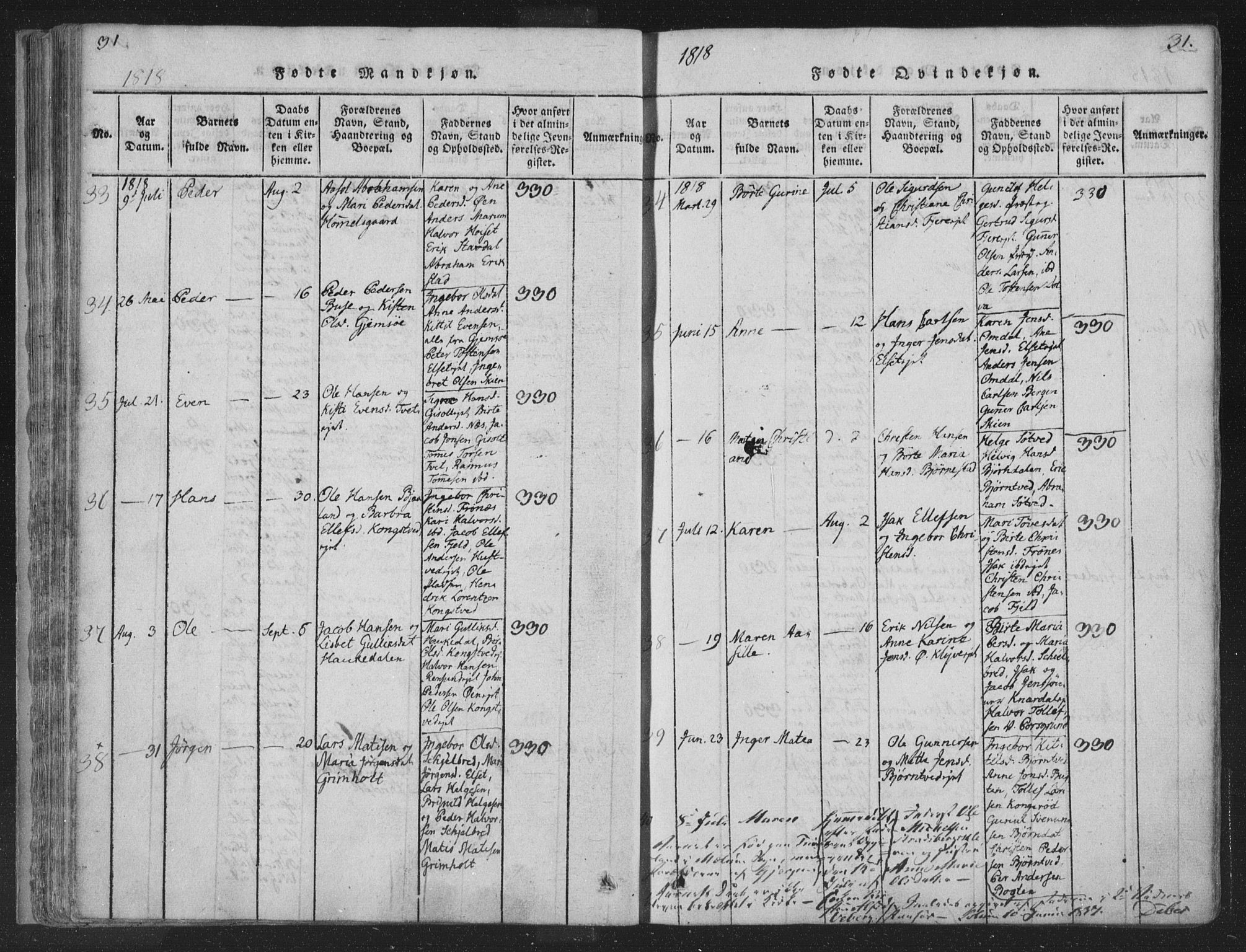 Solum kirkebøker, AV/SAKO-A-306/F/Fa/L0004: Parish register (official) no. I 4, 1814-1833, p. 31