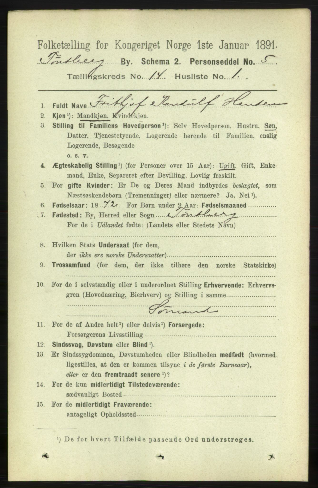 RA, 1891 census for 0705 Tønsberg, 1891, p. 4517