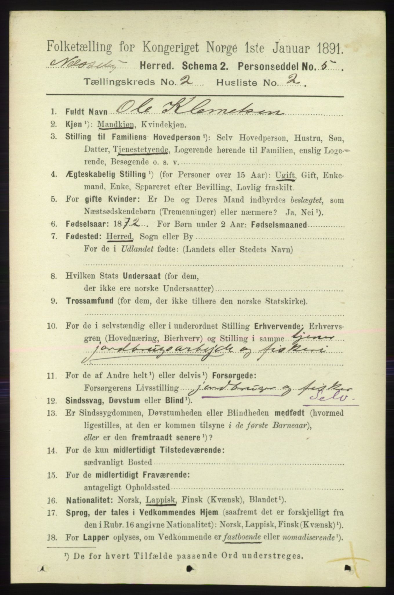 RA, 1891 census for 2027 Nesseby, 1891, p. 647