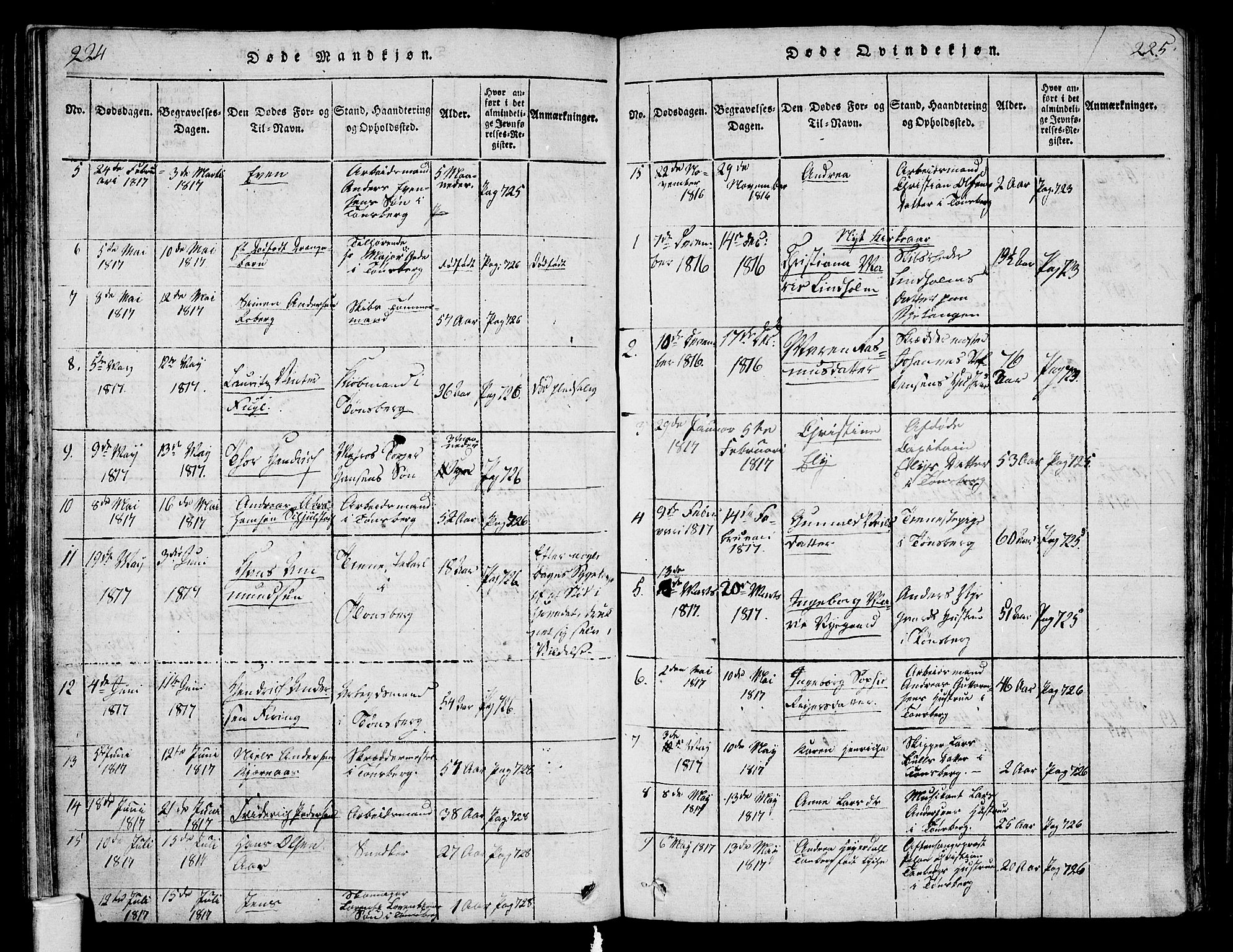 Tønsberg kirkebøker, SAKO/A-330/F/Fa/L0004: Parish register (official) no. I 4, 1813-1826, p. 224-225