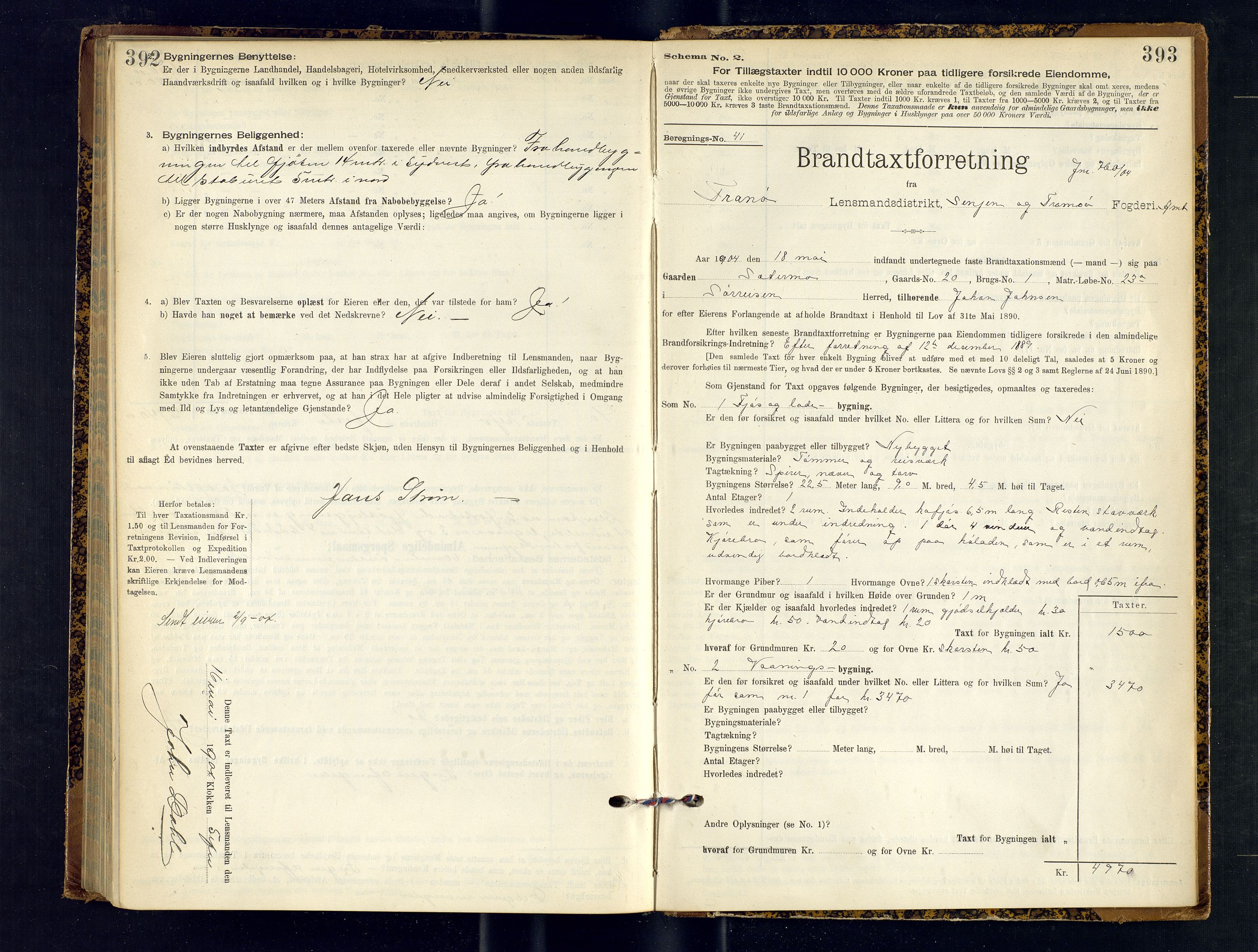 Tranøy lensmannskontor (Sørreisa lensmannskontor), SATØ/SATØ-46/1/F/Fq/Fqc/L0251: Branntakstprotokoller, 1900-1904, p. 392-393