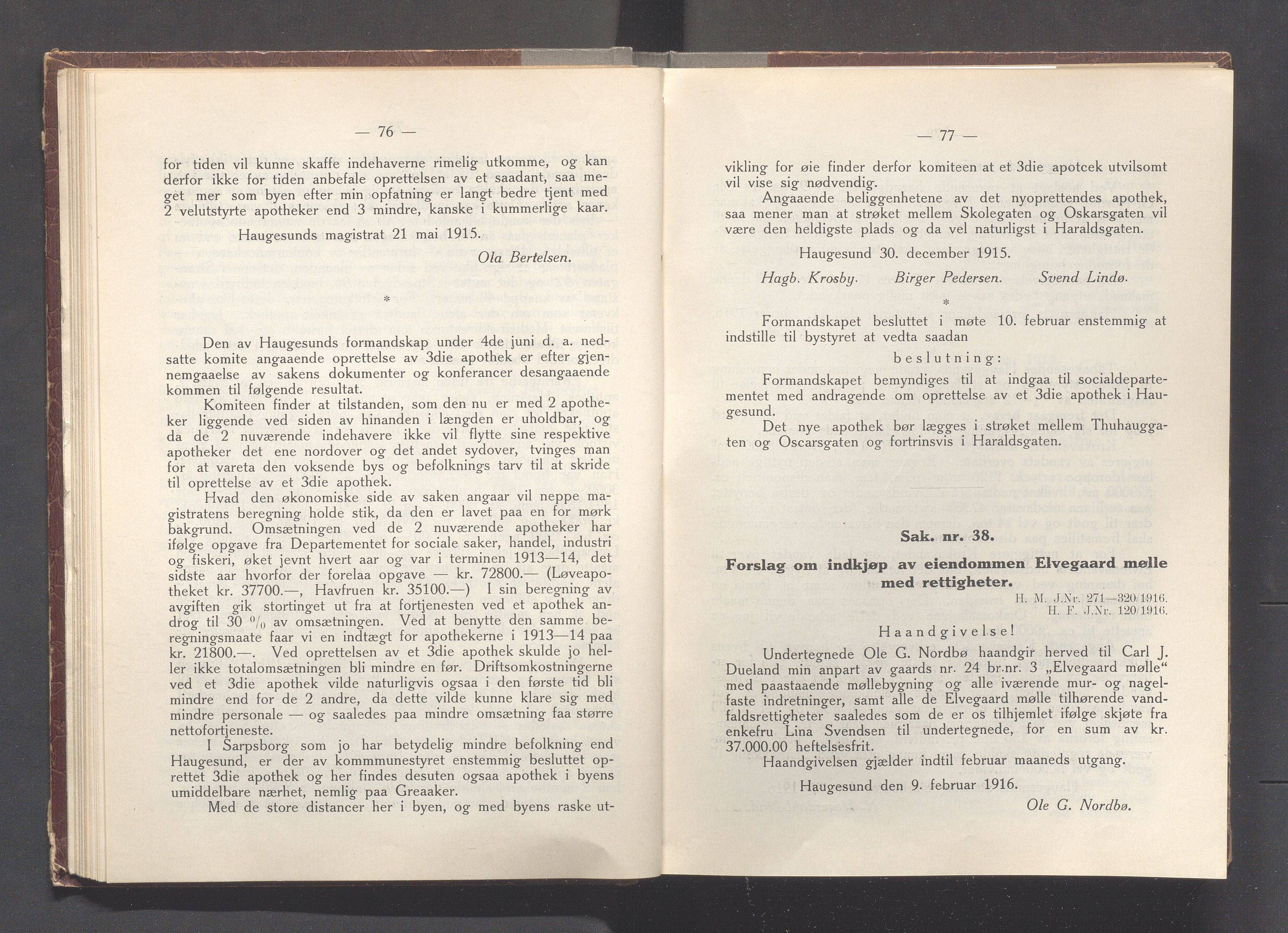 Haugesund kommune - Formannskapet og Bystyret, IKAR/A-740/A/Abb/L0002: Bystyreforhandlinger, 1908-1917, p. 709