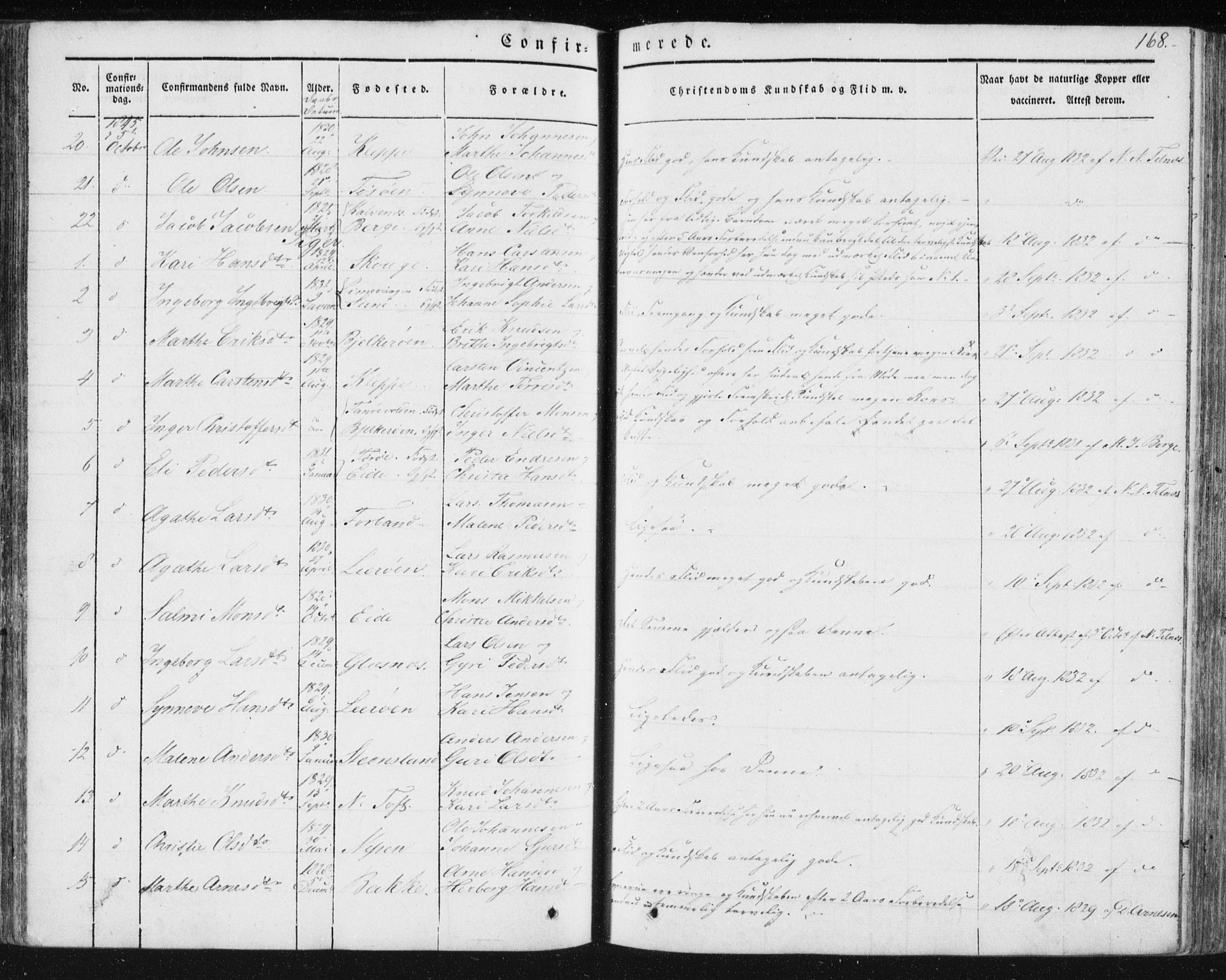 Sund sokneprestembete, AV/SAB-A-99930: Parish register (official) no. A 13, 1835-1849, p. 168