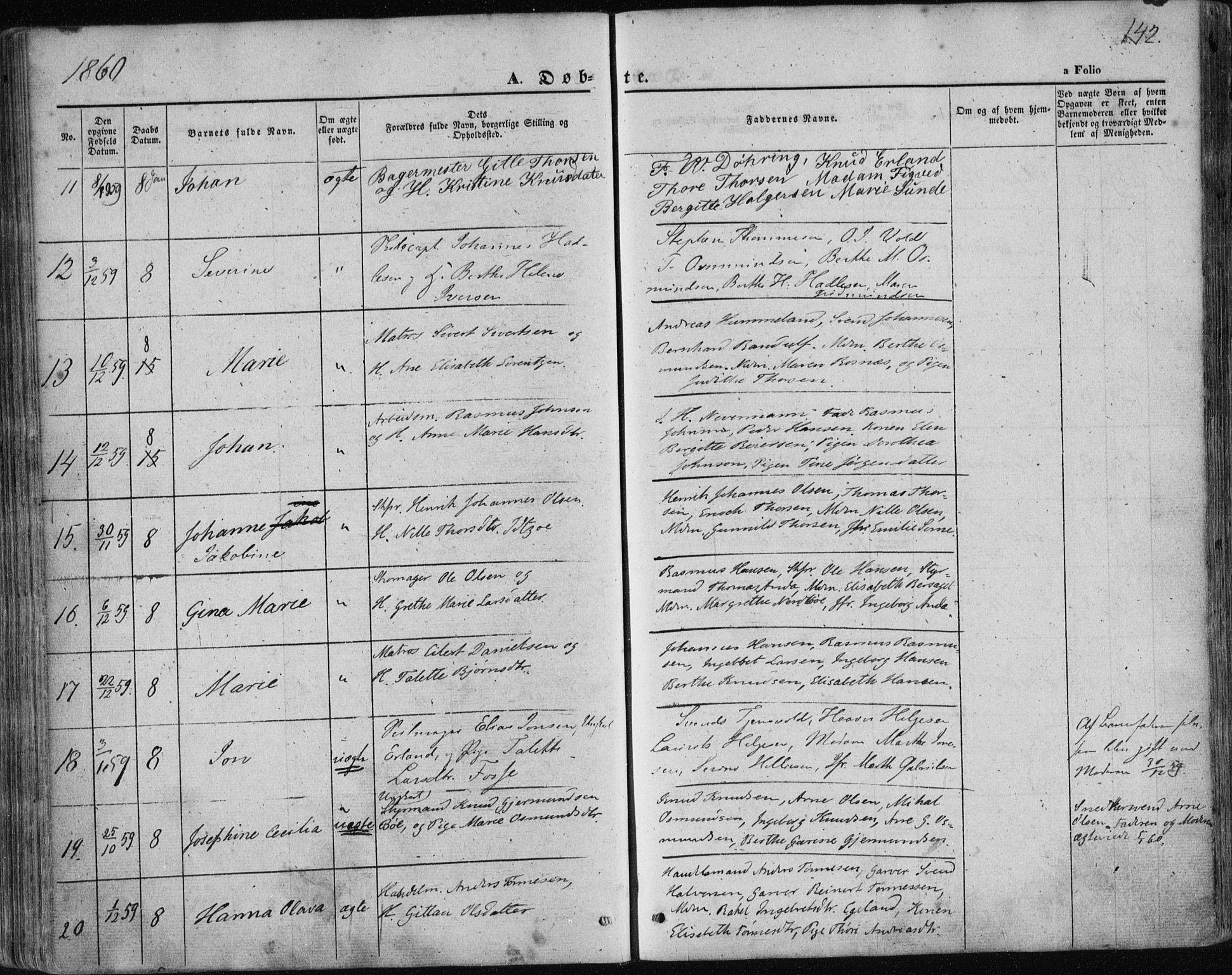 Domkirken sokneprestkontor, SAST/A-101812/001/30/30BA/L0017: Parish register (official) no. A 16, 1855-1867, p. 142