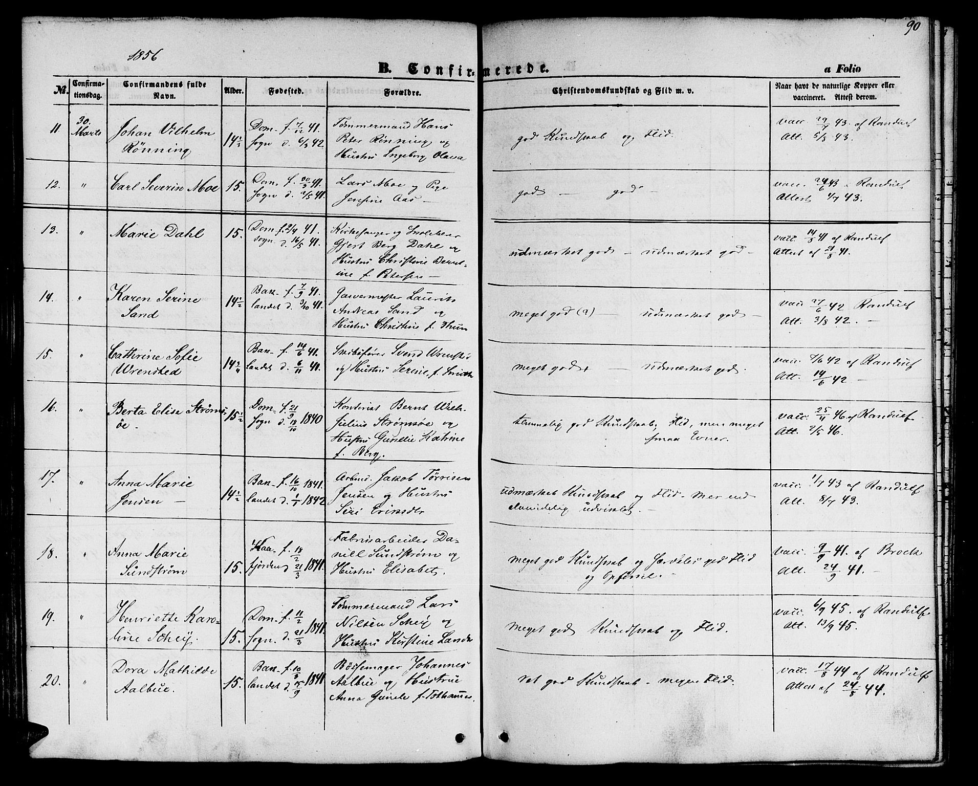 Ministerialprotokoller, klokkerbøker og fødselsregistre - Sør-Trøndelag, SAT/A-1456/604/L0184: Parish register (official) no. 604A05, 1851-1860, p. 90