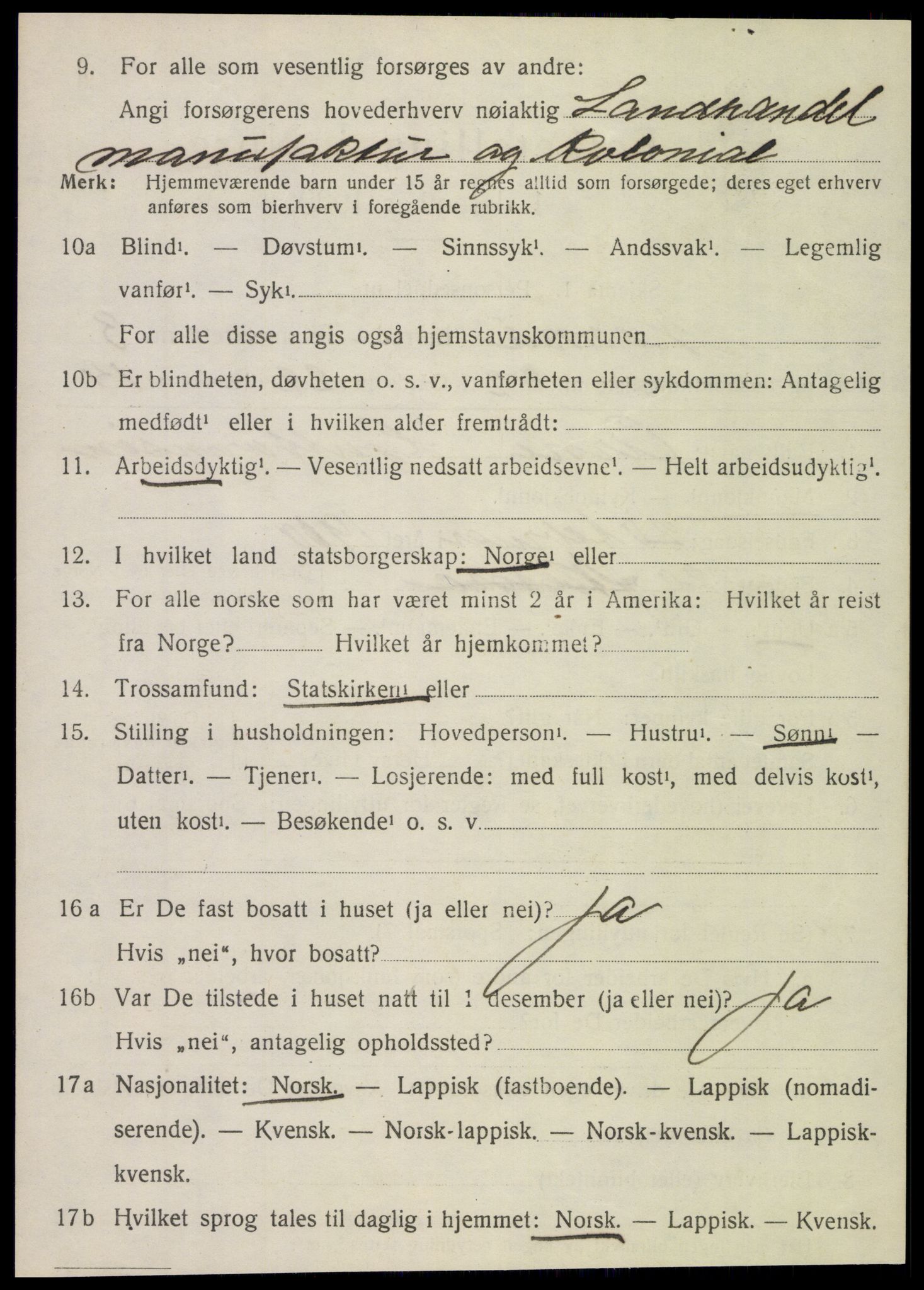 SAT, 1920 census for Nesna, 1920, p. 3234