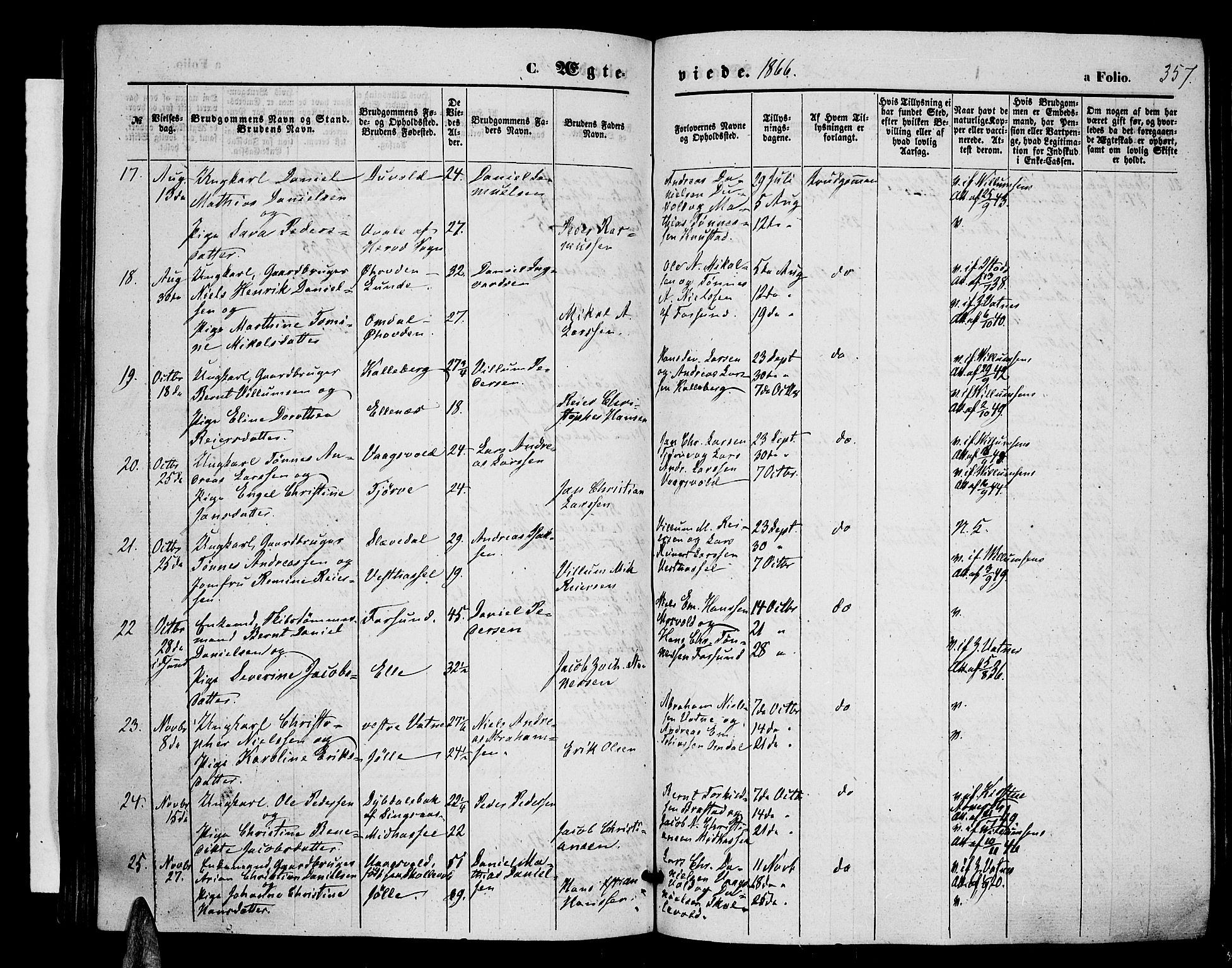 Lista sokneprestkontor, AV/SAK-1111-0027/F/Fb/L0003: Parish register (copy) no. B 3, 1862-1877, p. 357