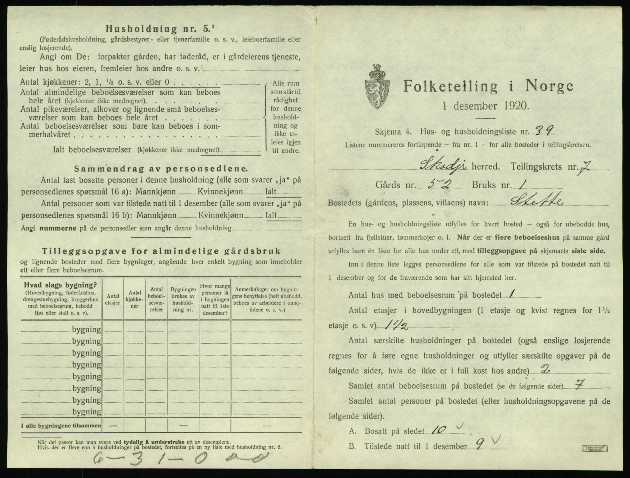 SAT, 1920 census for Skodje, 1920, p. 541