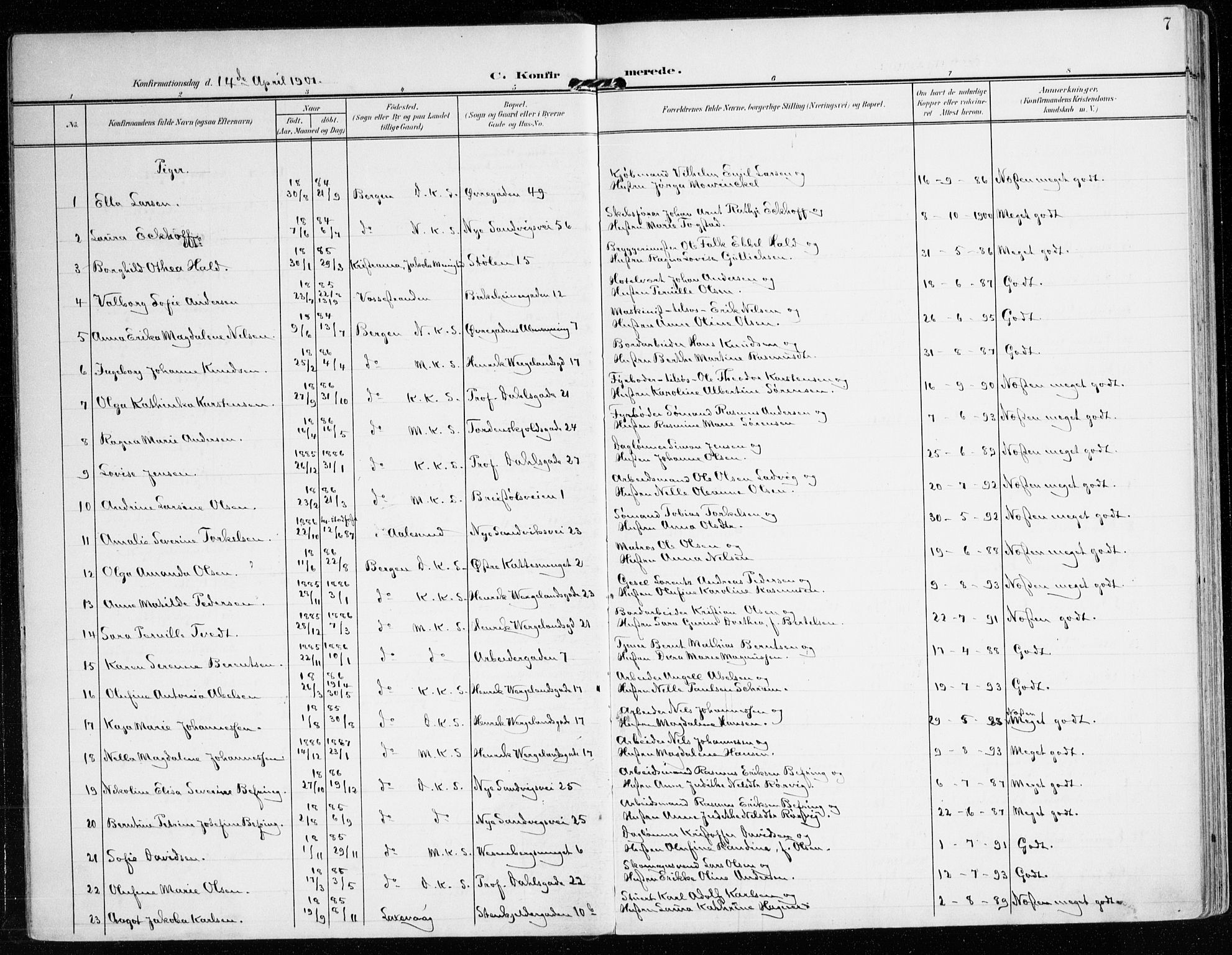 Mariakirken Sokneprestembete, SAB/A-76901/H/Haa/L0014: Parish register (official) no. C 2, 1900-1916, p. 7