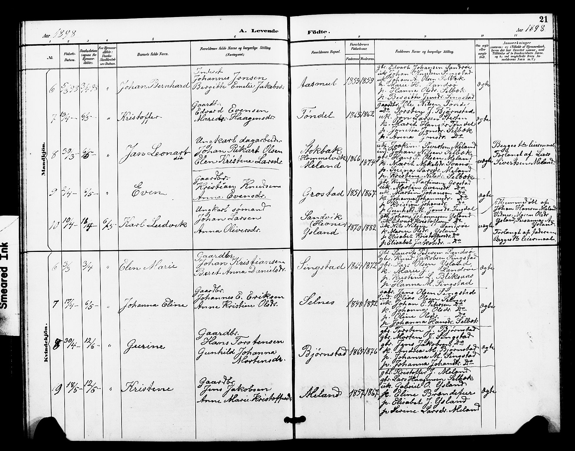 Ministerialprotokoller, klokkerbøker og fødselsregistre - Sør-Trøndelag, AV/SAT-A-1456/663/L0762: Parish register (copy) no. 663C02, 1894-1899, p. 21