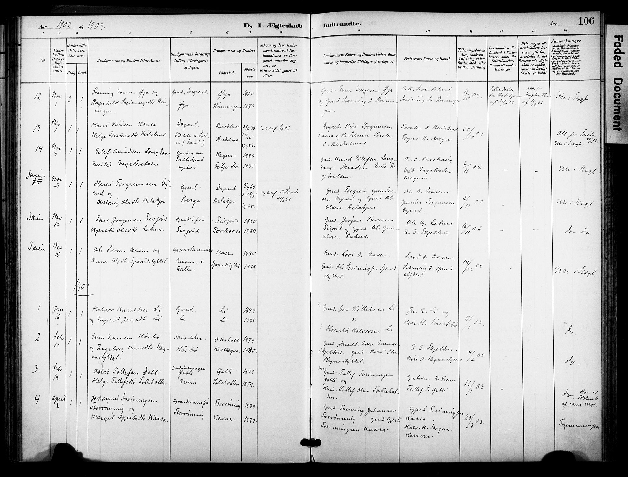 Bø kirkebøker, SAKO/A-257/F/Fa/L0012: Parish register (official) no. 12, 1900-1908, p. 106