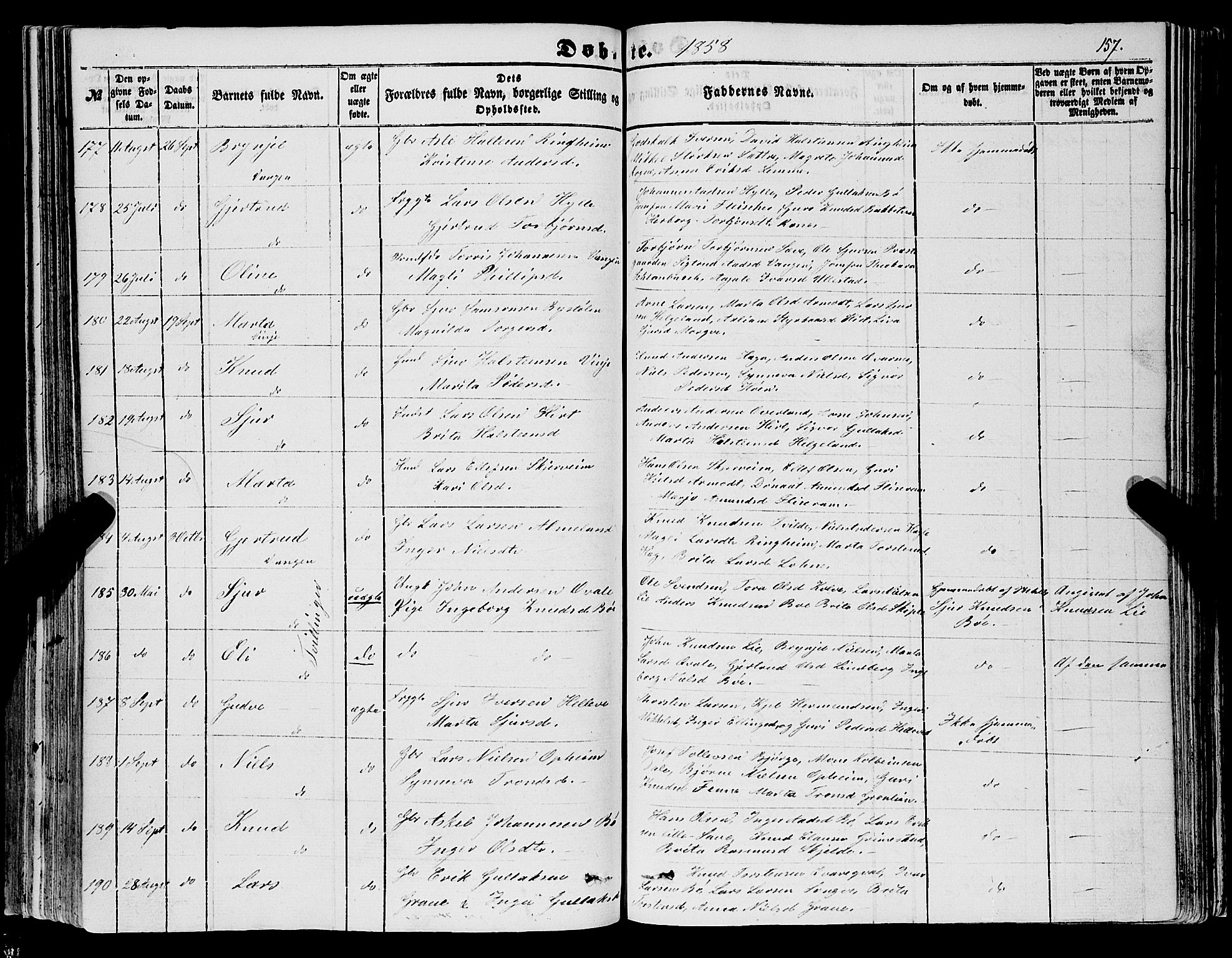 Voss sokneprestembete, AV/SAB-A-79001/H/Haa: Parish register (official) no. A 16, 1849-1863, p. 157