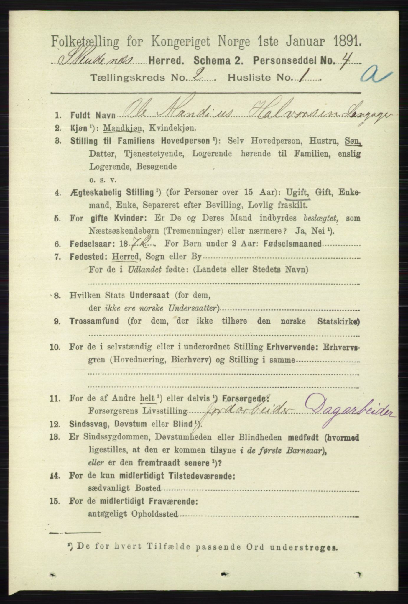 RA, 1891 census for 1150 Skudenes, 1891, p. 682