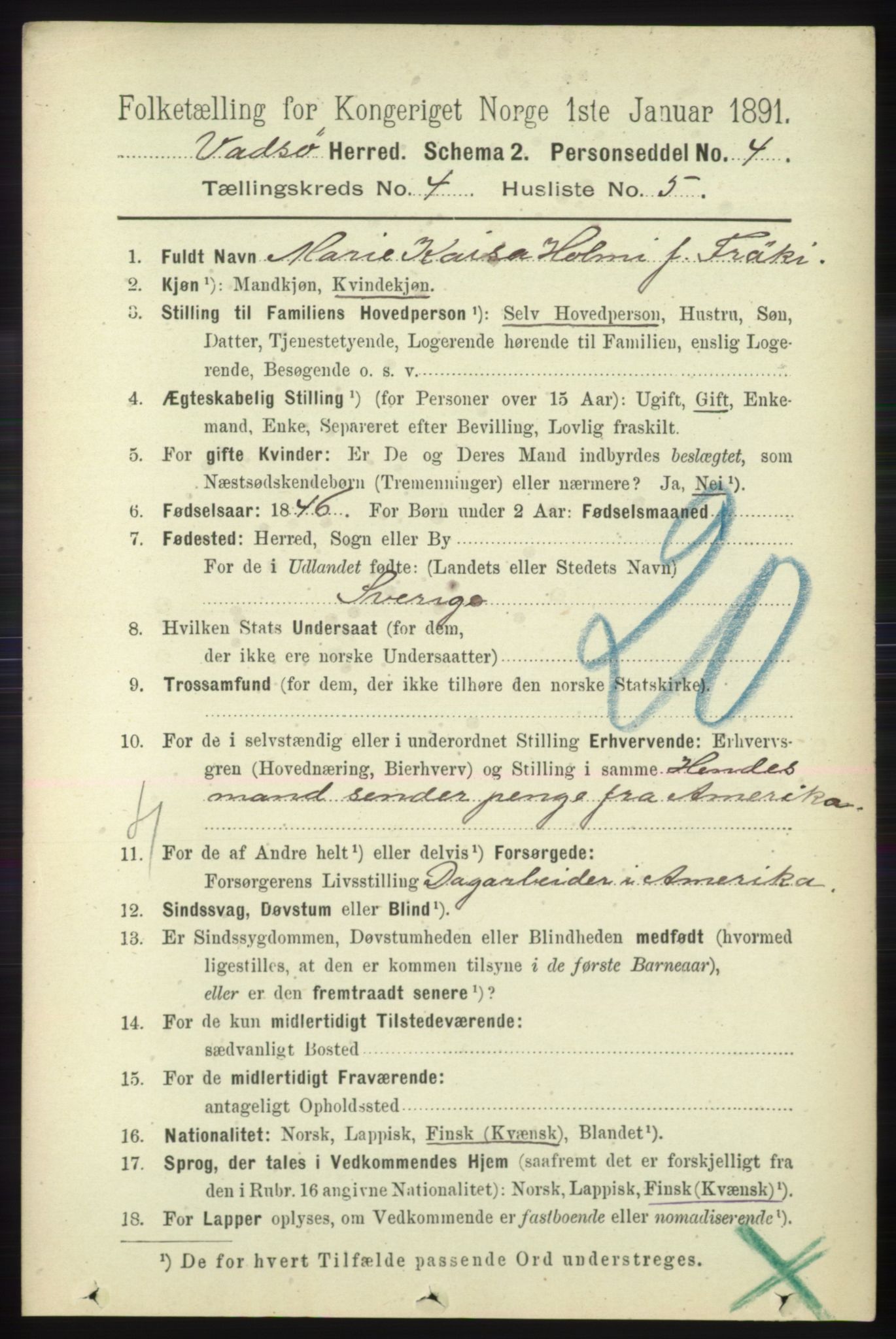 RA, 1891 census for 2029 Vadsø, 1891, p. 1229
