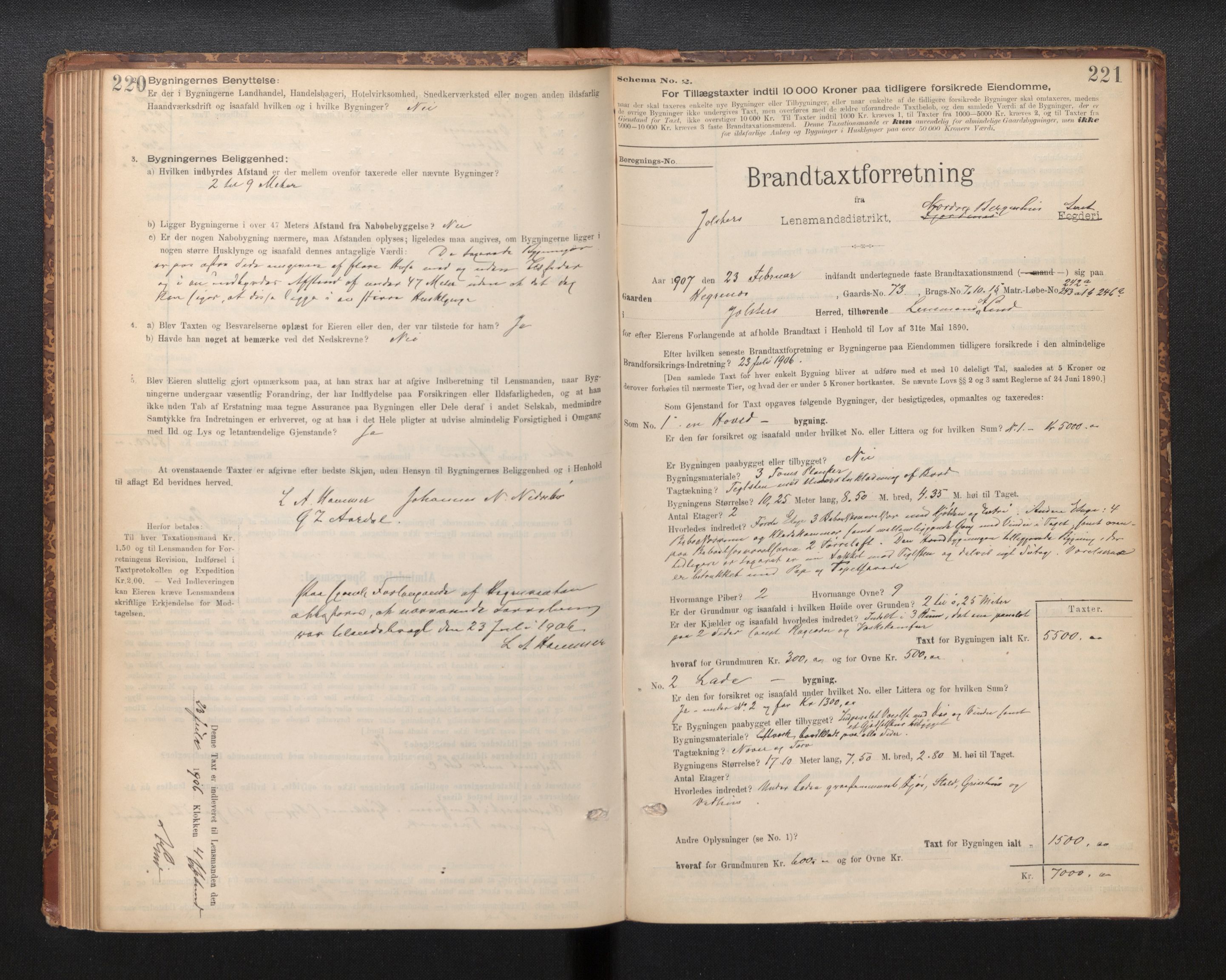 Lensmannen i Jølster, SAB/A-28701/0012/L0004: Branntakstprotokoll, skjematakst, 1895-1923, p. 220-221