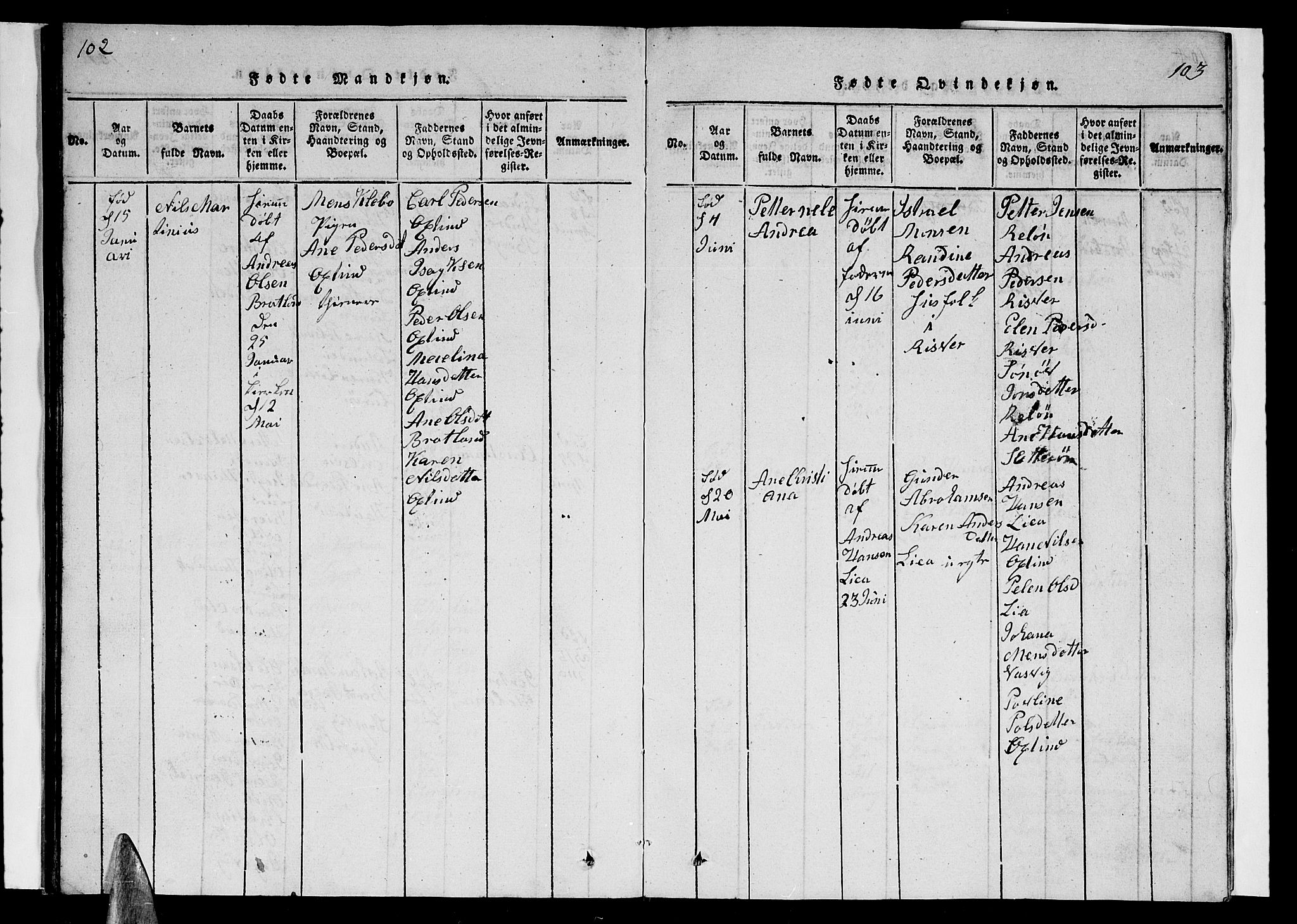 Ministerialprotokoller, klokkerbøker og fødselsregistre - Nordland, AV/SAT-A-1459/839/L0571: Parish register (copy) no. 839C01, 1820-1840, p. 102-103