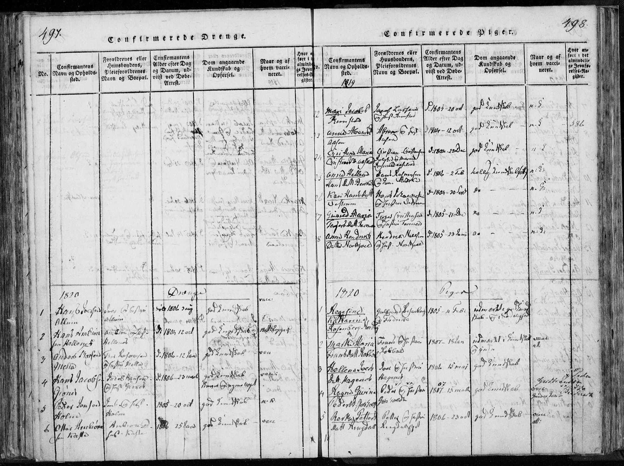 Hedrum kirkebøker, AV/SAKO-A-344/F/Fa/L0004: Parish register (official) no. I 4, 1817-1835, p. 497-498