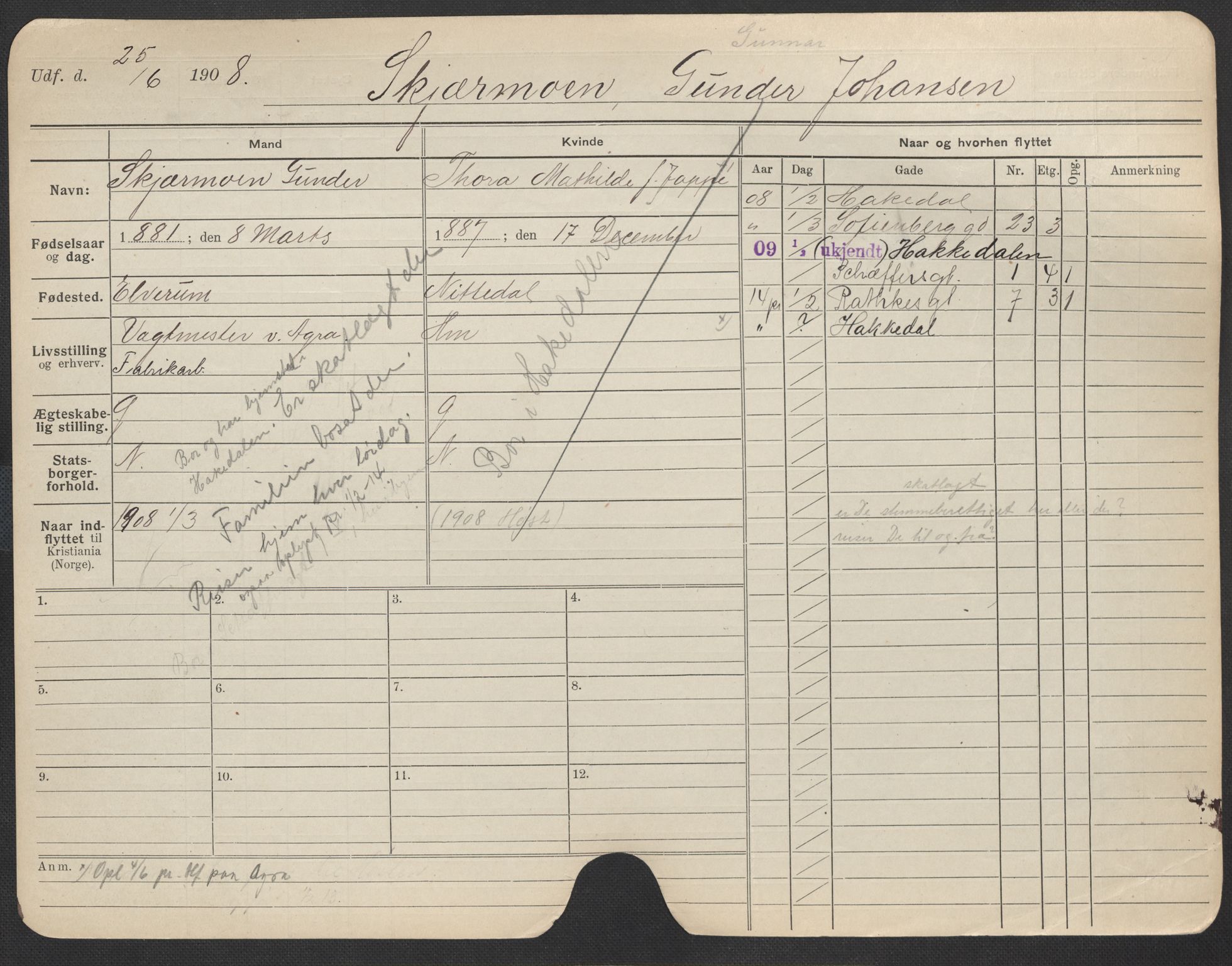 Oslo folkeregister, Registerkort, SAO/A-11715/F/Fa/Fac/L0010: Menn, 1906-1914, p. 151a