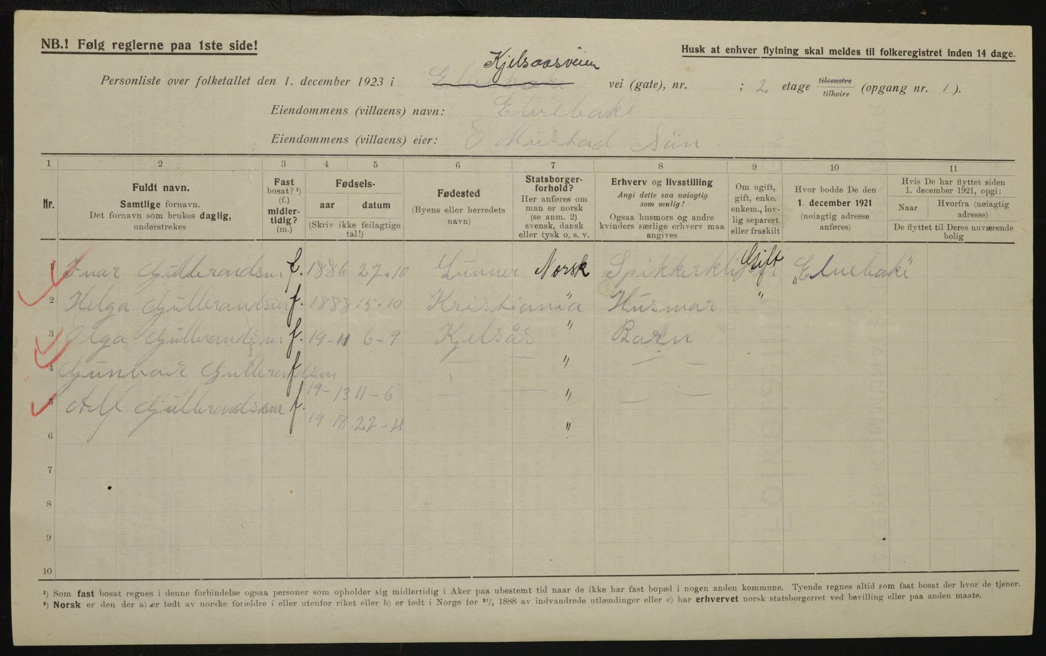 , Municipal Census 1923 for Aker, 1923, p. 13542