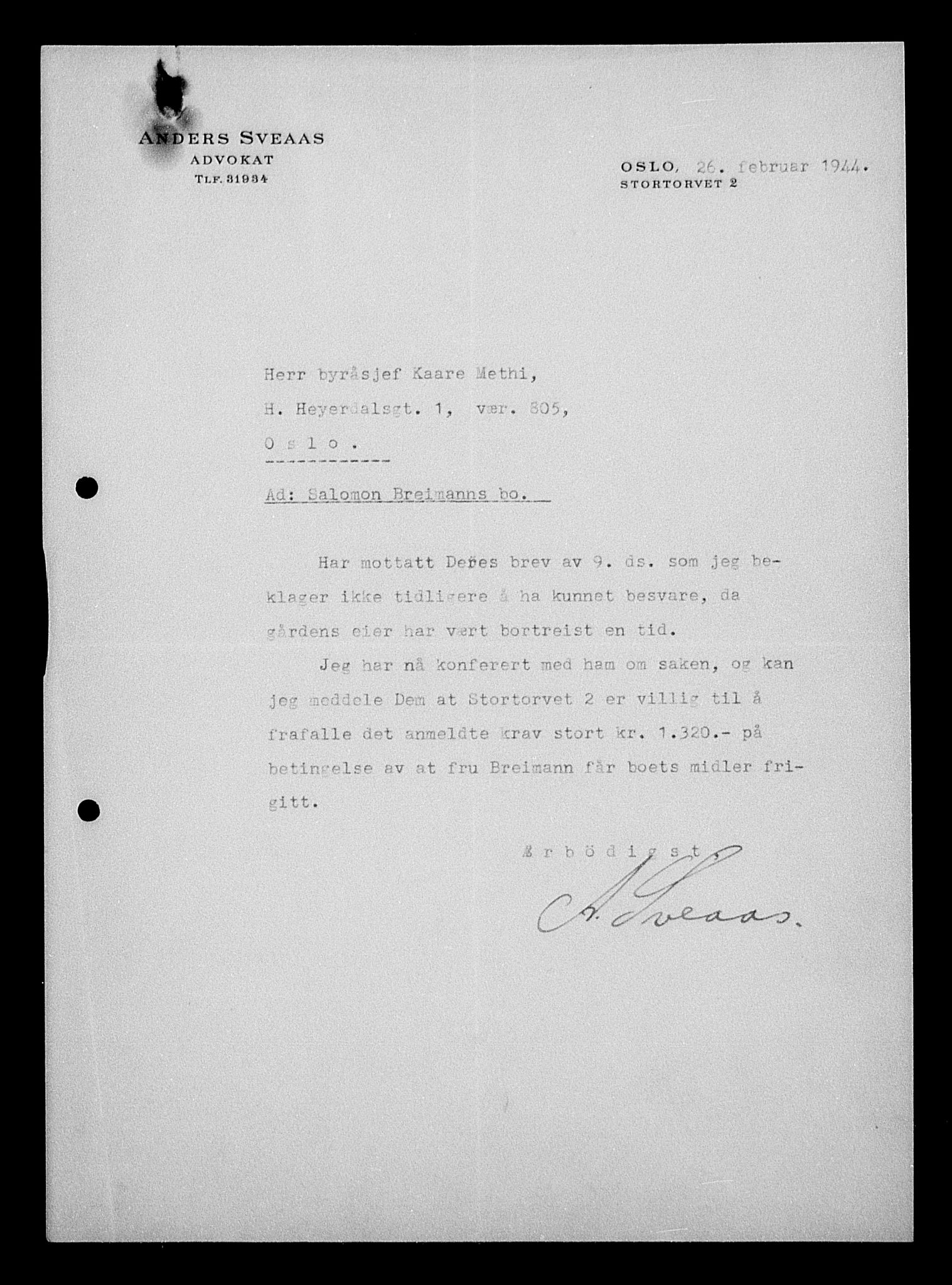 Justisdepartementet, Tilbakeføringskontoret for inndratte formuer, AV/RA-S-1564/H/Hc/Hcc/L0927: --, 1945-1947, p. 426