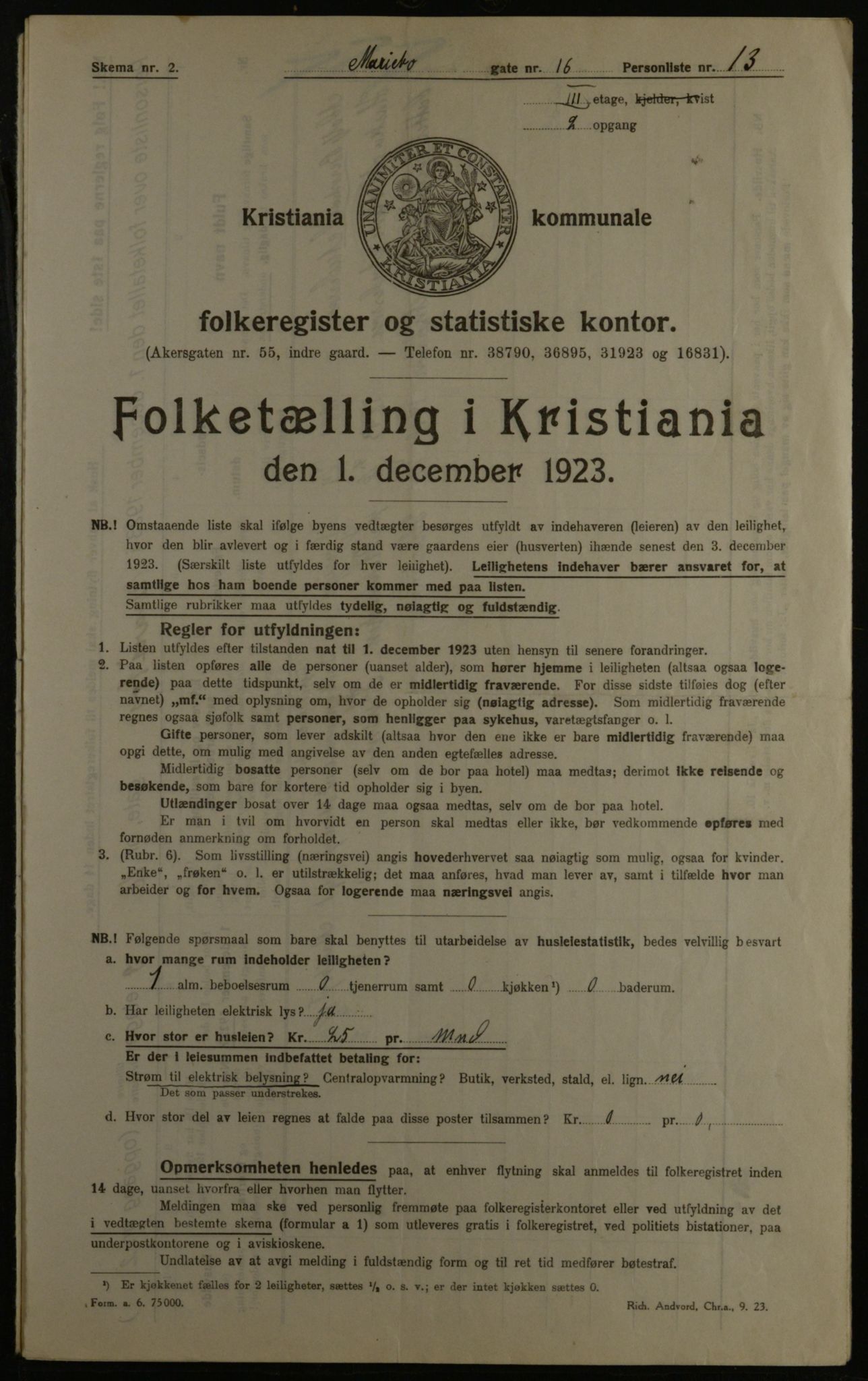 OBA, Municipal Census 1923 for Kristiania, 1923, p. 67418