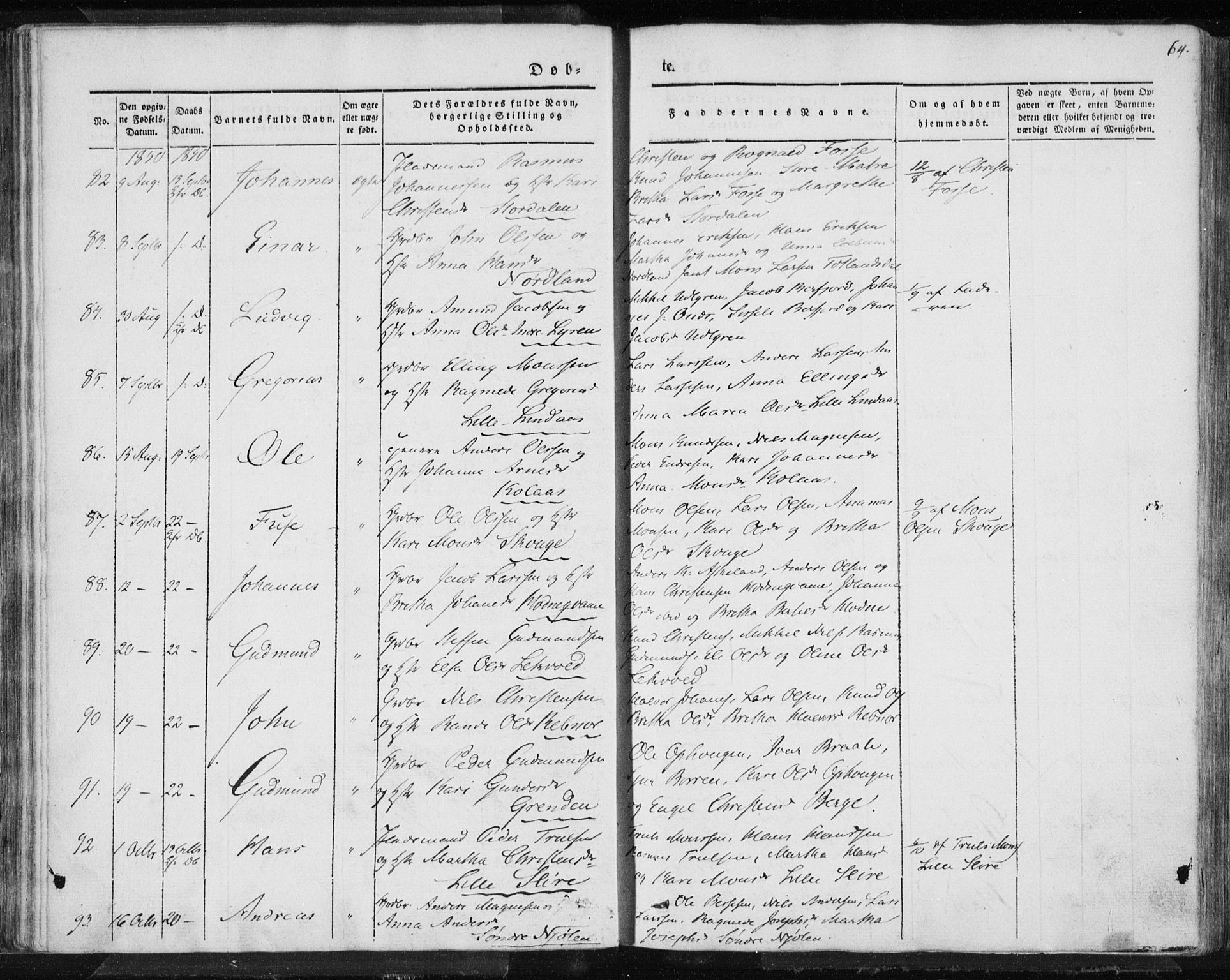 Lindås Sokneprestembete, AV/SAB-A-76701/H/Haa/Haaa/L0010: Parish register (official) no. A 10, 1842-1862, p. 64