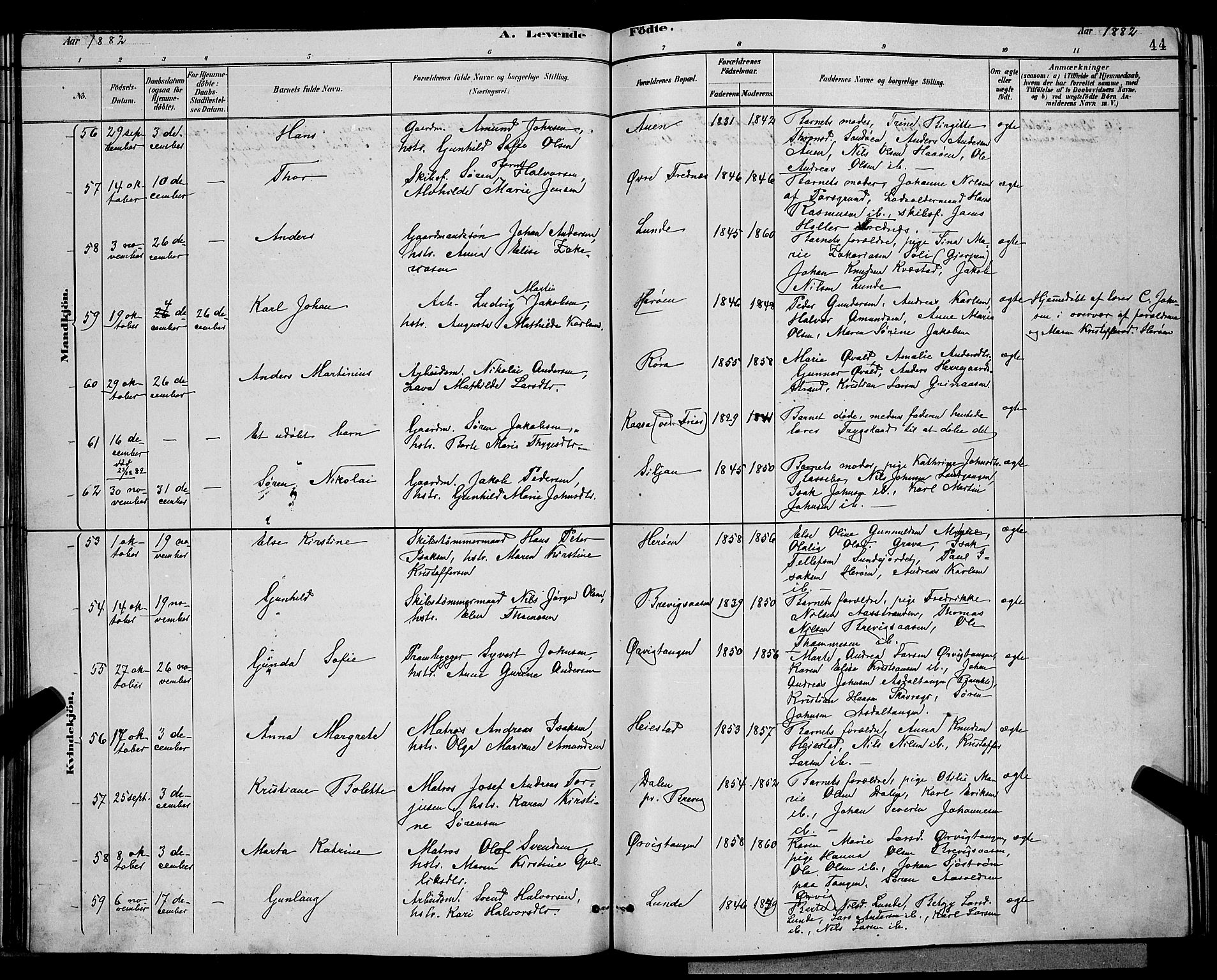 Eidanger kirkebøker, AV/SAKO-A-261/G/Ga/L0002: Parish register (copy) no. 2, 1879-1892, p. 44