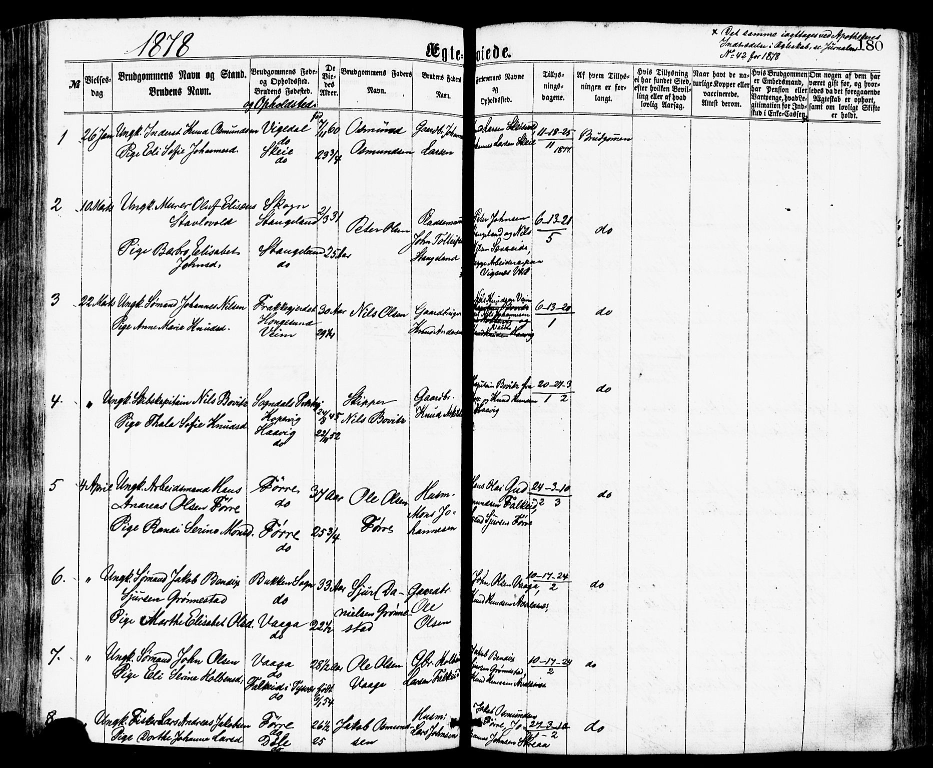 Avaldsnes sokneprestkontor, AV/SAST-A -101851/H/Ha/Haa/L0012: Parish register (official) no. A 12, 1865-1880, p. 180