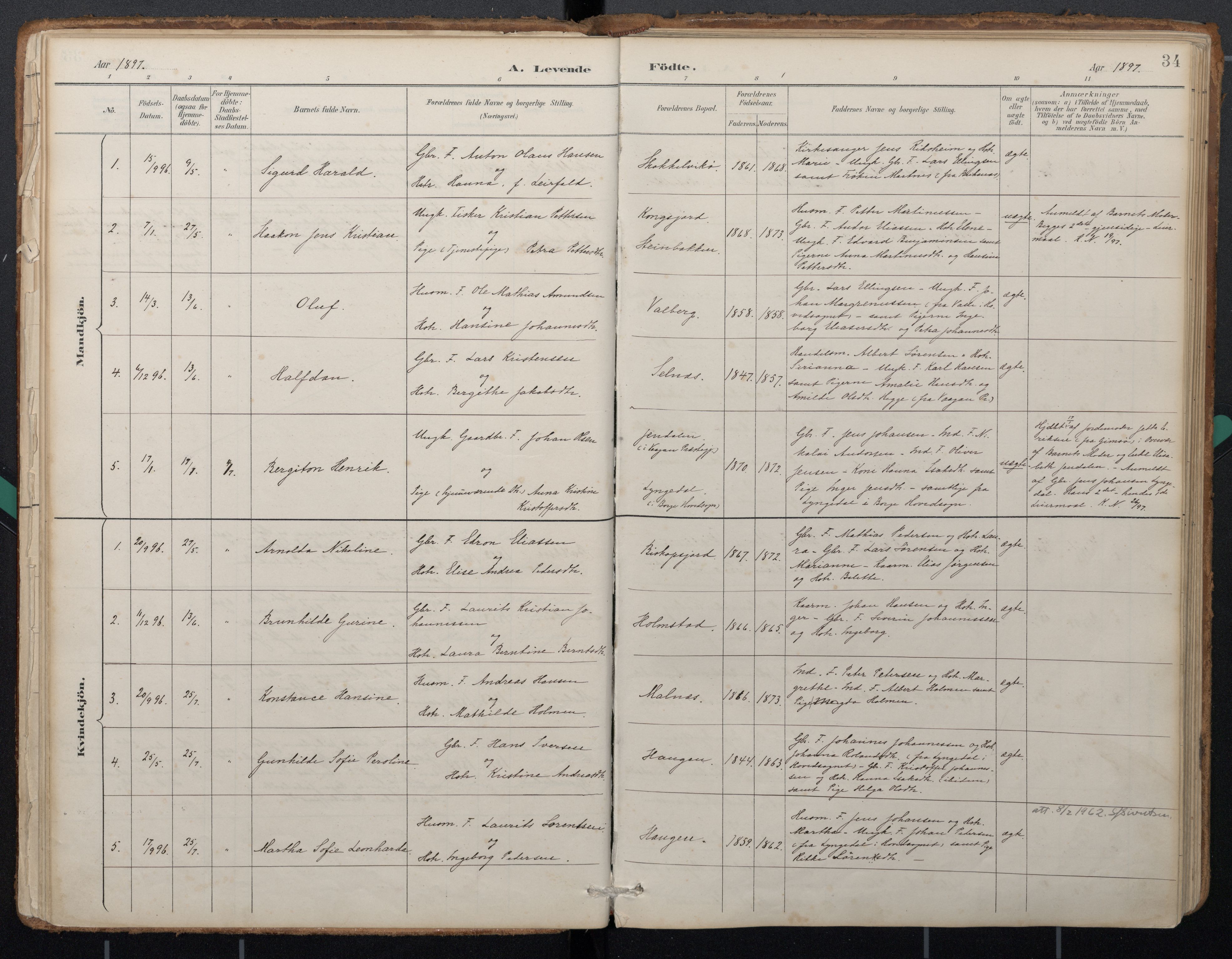 Ministerialprotokoller, klokkerbøker og fødselsregistre - Nordland, SAT/A-1459/884/L1193: Parish register (official) no. 884A01, 1888-1905, p. 34