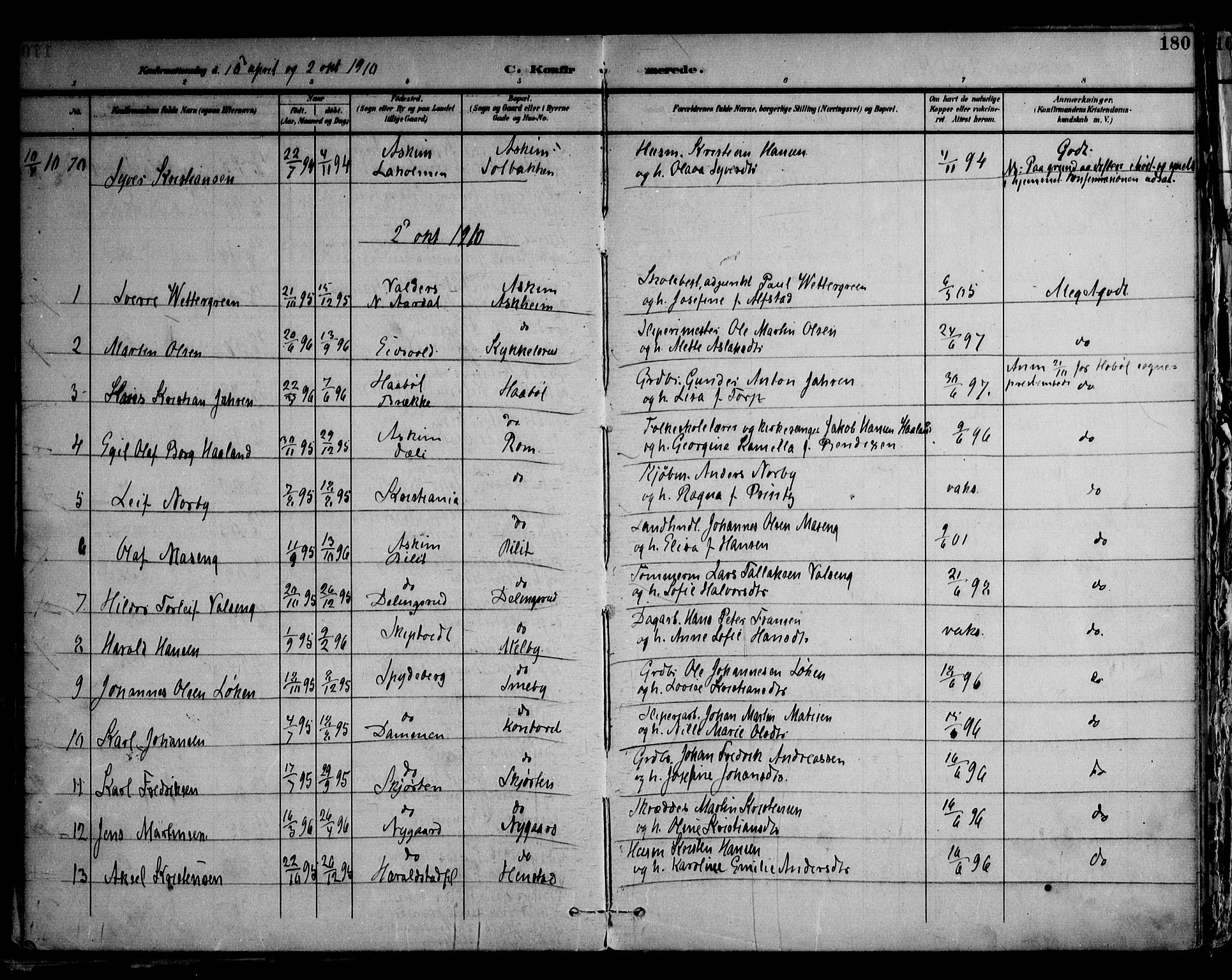 Askim prestekontor Kirkebøker, AV/SAO-A-10900/F/Fa/L0008: Parish register (official) no. 8, 1898-1912, p. 180