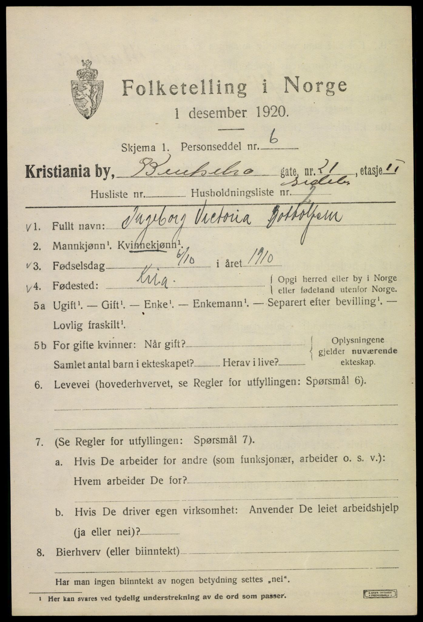 SAO, 1920 census for Kristiania, 1920, p. 151605