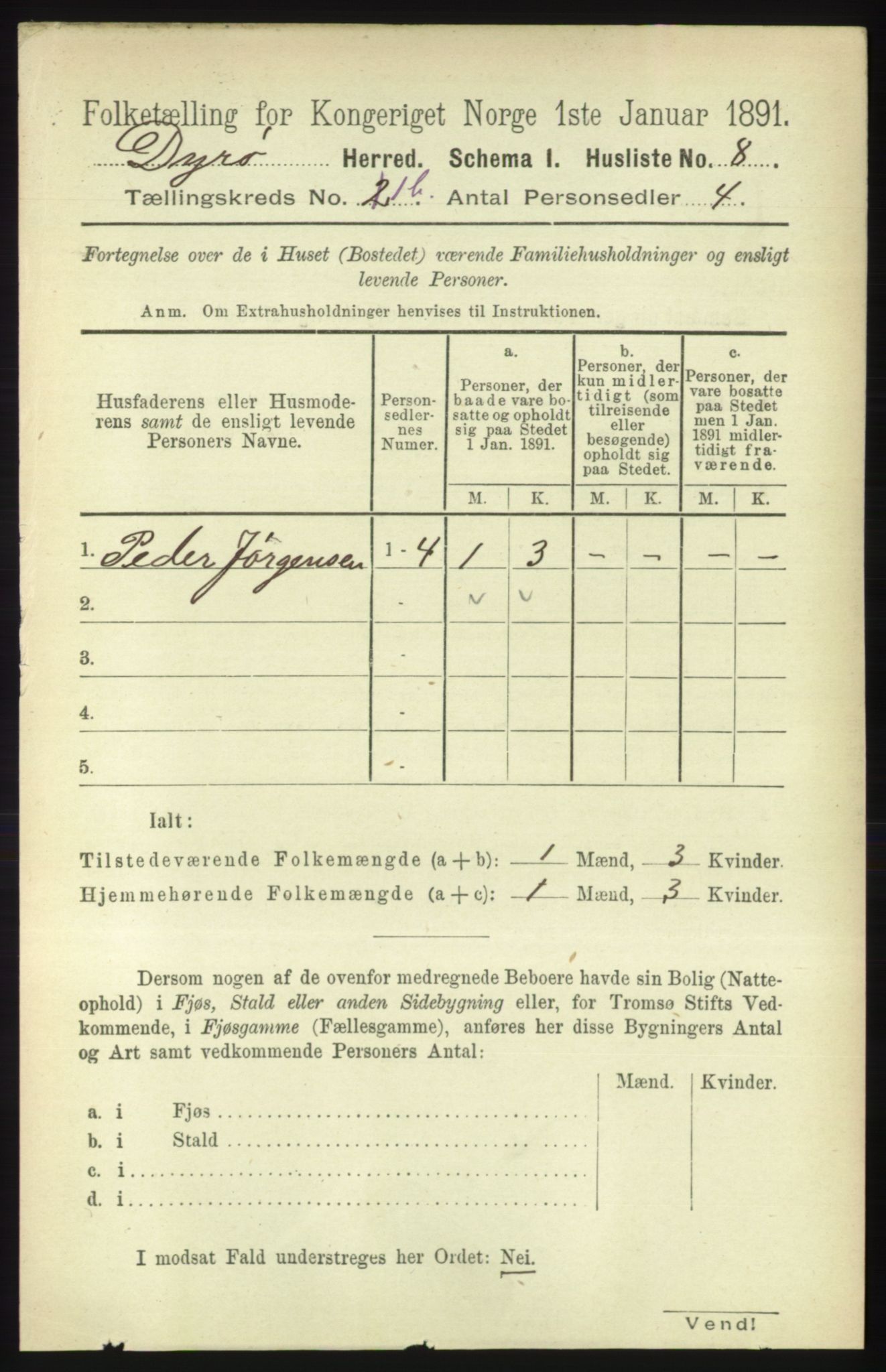 RA, 1891 census for 1926 Dyrøy, 1891, p. 415