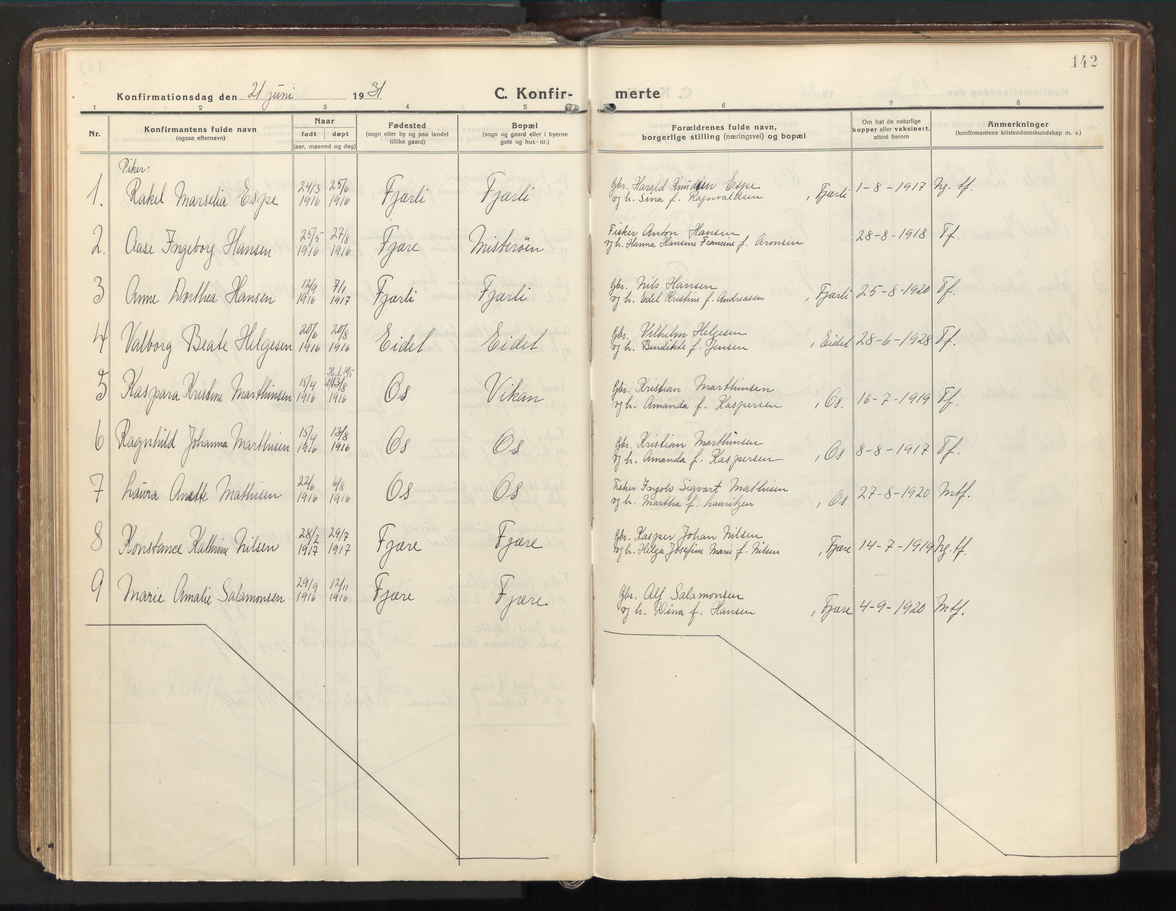 Ministerialprotokoller, klokkerbøker og fødselsregistre - Nordland, AV/SAT-A-1459/803/L0073: Parish register (official) no. 803A03, 1920-1955, p. 142