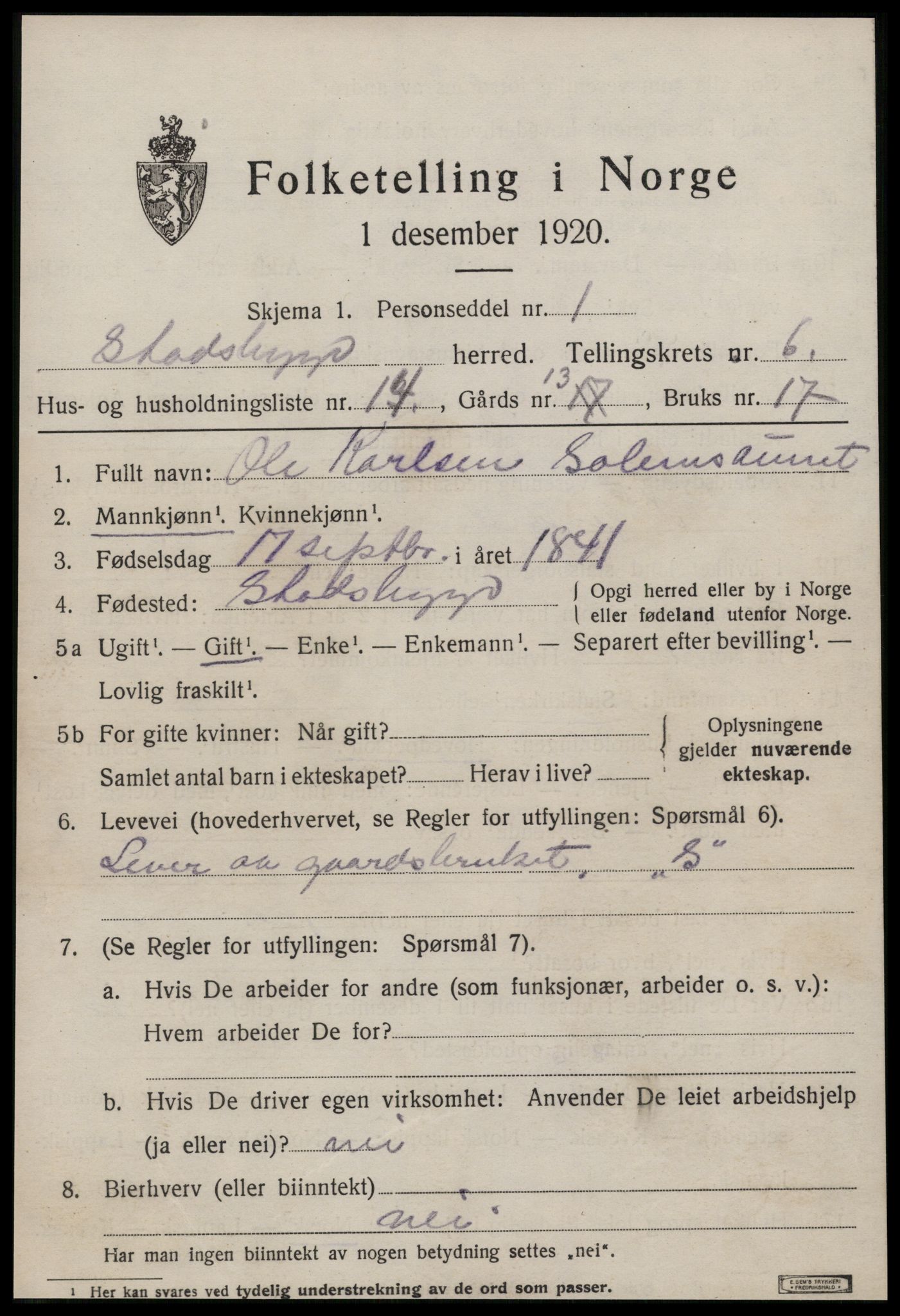 SAT, 1920 census for Stadsbygd, 1920, p. 3248