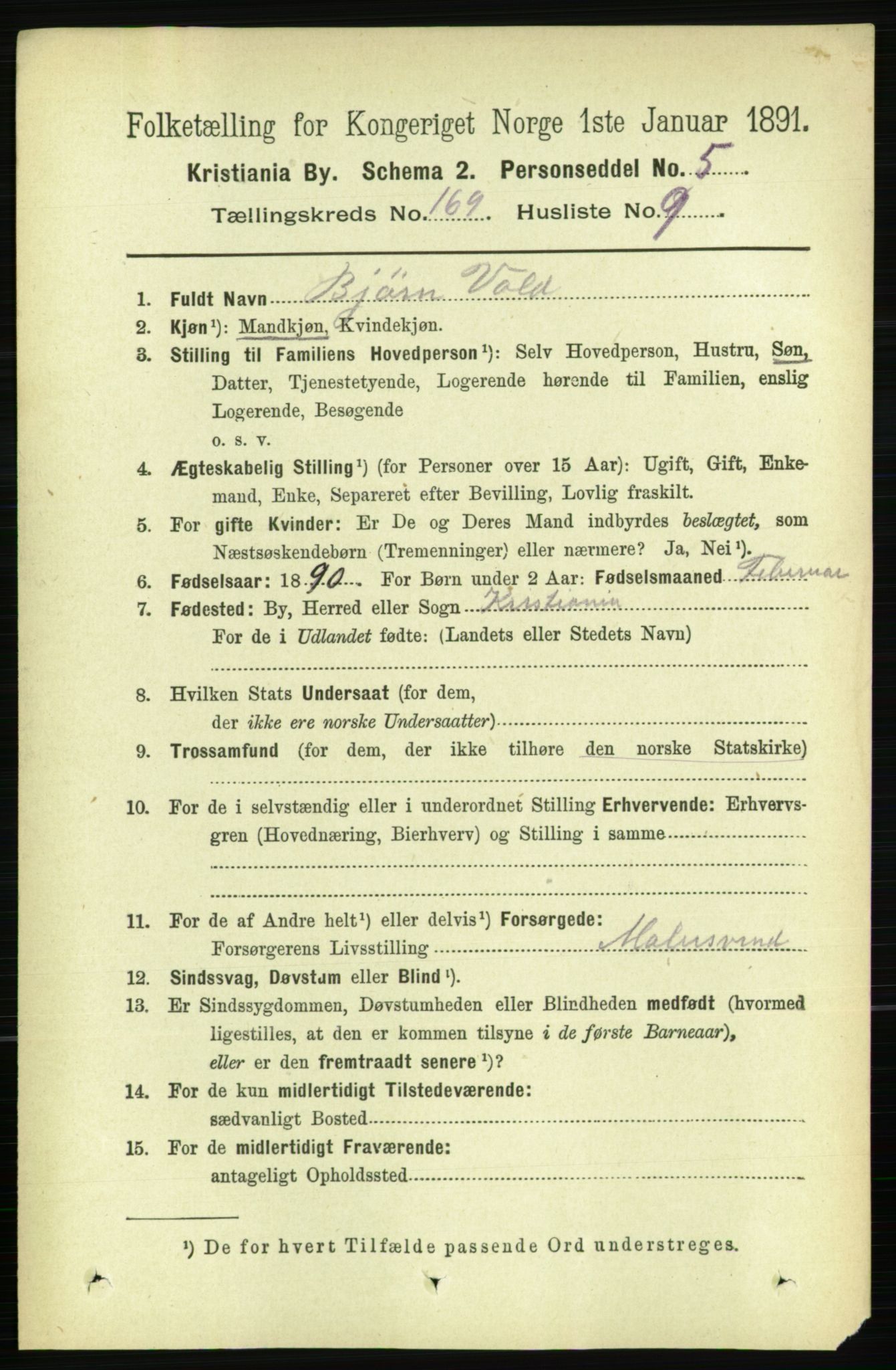 RA, 1891 census for 0301 Kristiania, 1891, p. 99050